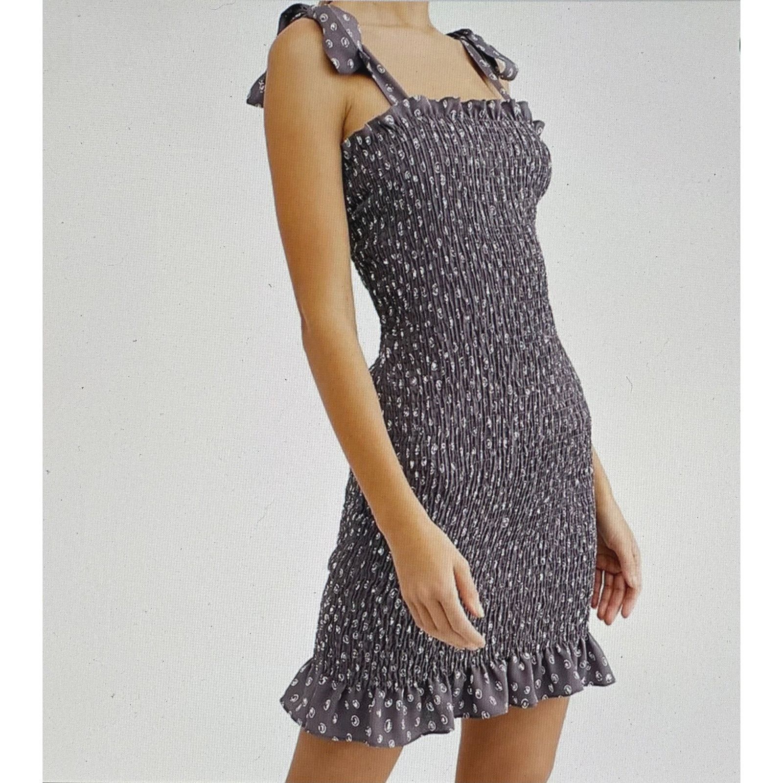 Free People Free People Bella Smocked Slip Dress Tie Straps Gray S Size S / US 4 / IT 40 - 2 Thumbnail