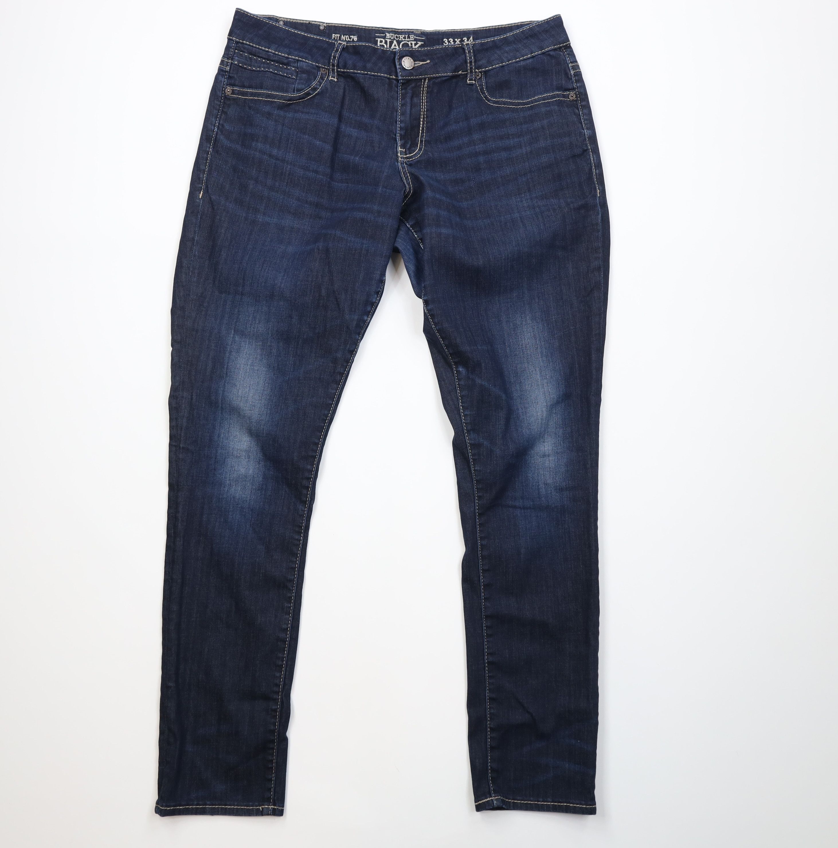 Vintage Buckle Black Stitch Faded Fit No 76 Skinny Leg Denim Jeans Size US 33 - 1 Thumbnail