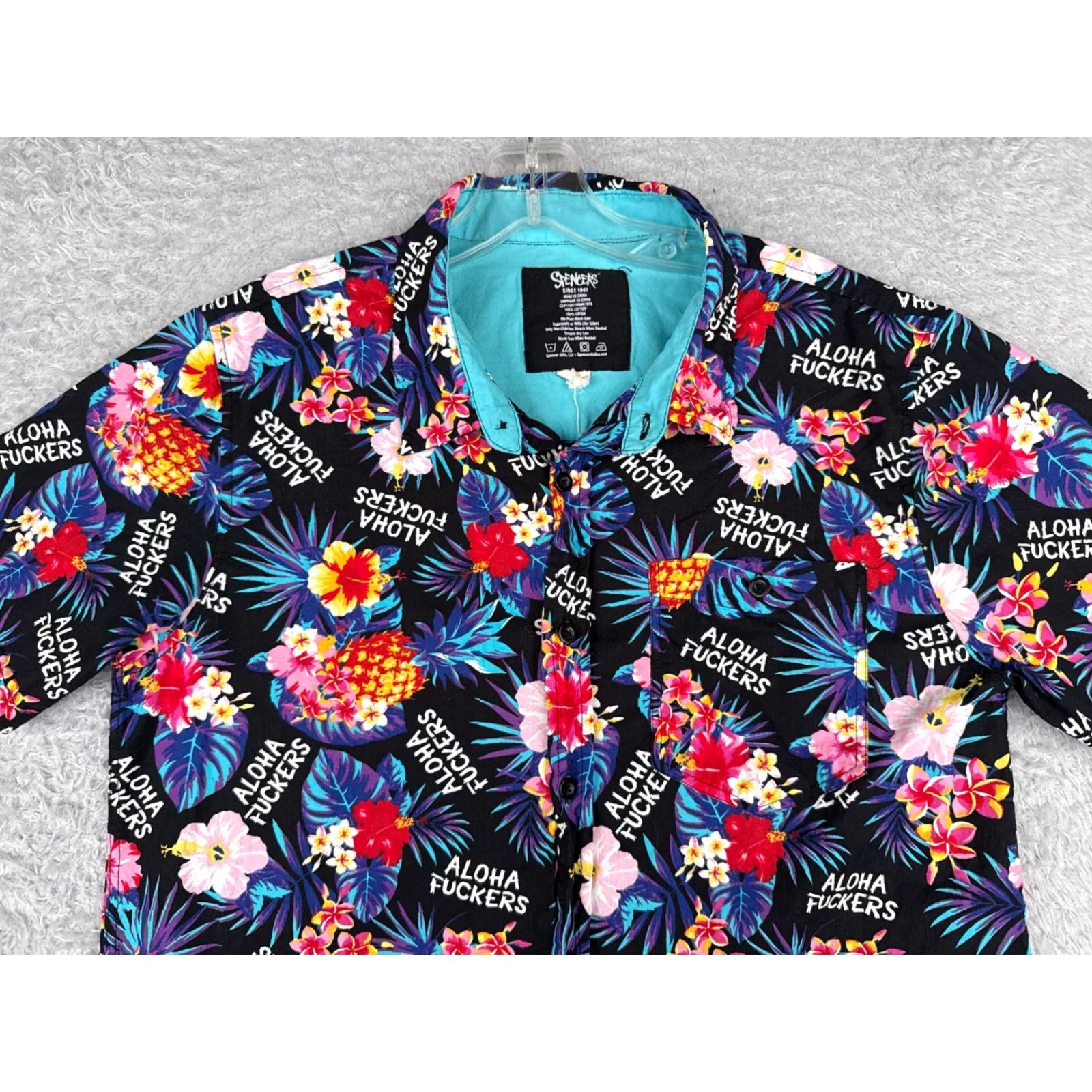 Vintage VINTAGE Spencer's Shirt Men S Black Pineapple AOP 100% Cotton Aloha F*ckers 90s Beach/Party Mens Size US S / EU 44-46 / 1 - 4 Thumbnail