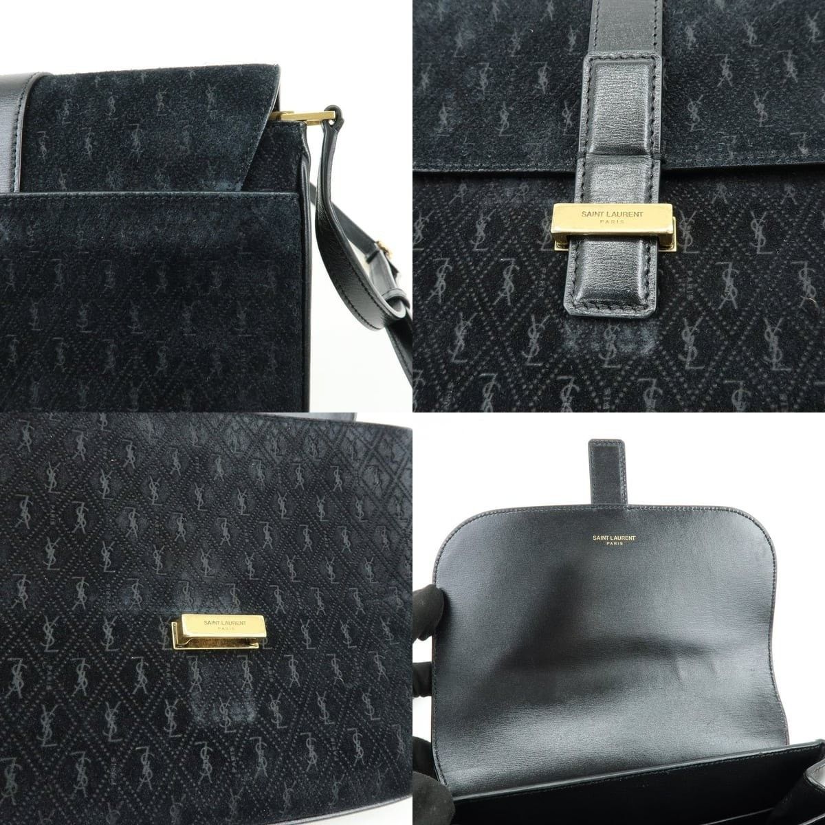 Saint Laurent Paris Saint Laurent Monogram Suede Shoulder Bag Black Size ONE SIZE - 6 Thumbnail