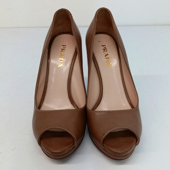 Prada Prada Women's Tan Leather Peep Toe Platform Heels - EU37/US7 Size US 7 / IT 37 - 3 Thumbnail