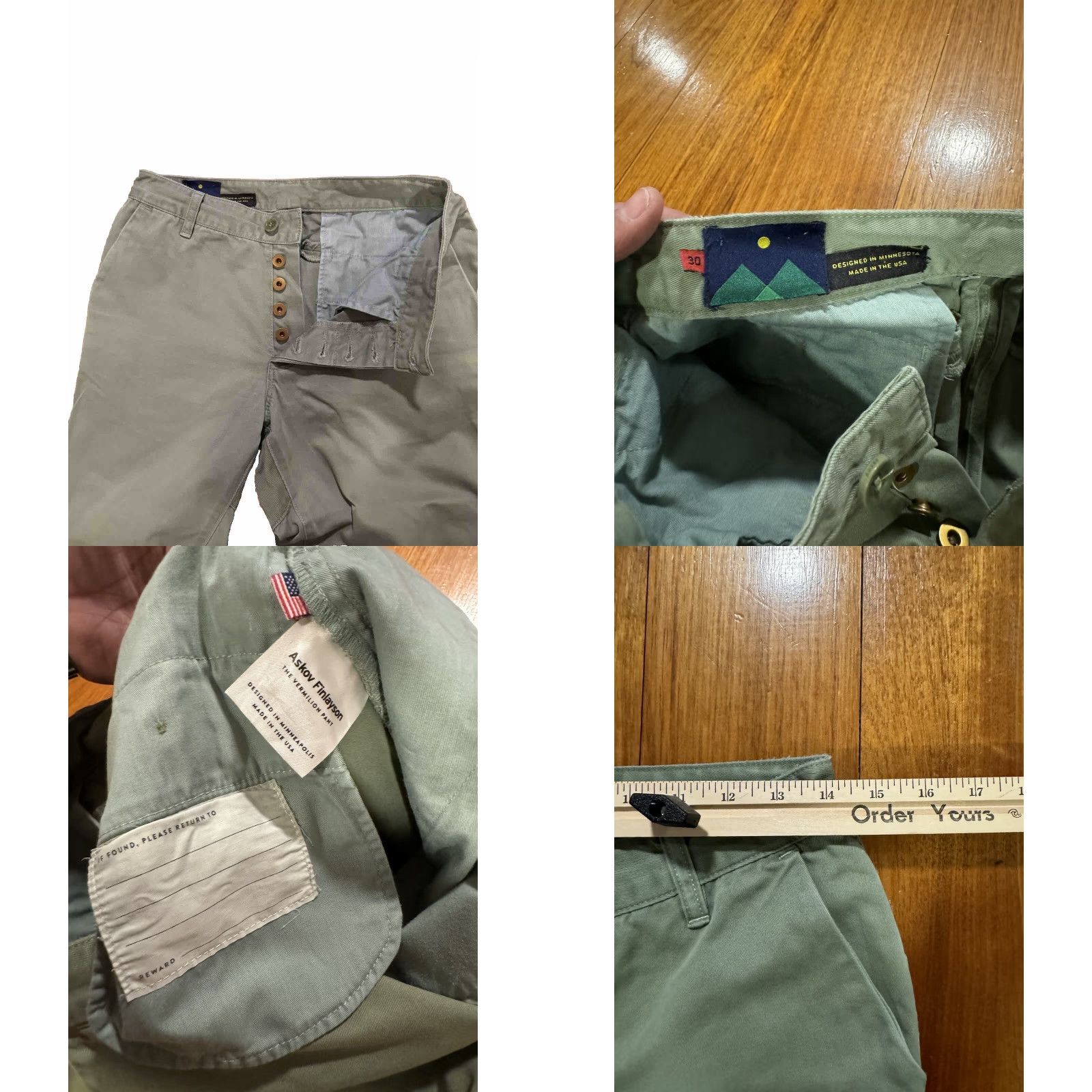 Vintage Askov Finlayson Vermillion Twill Pants Men 30x30 Green Reinforced Knees Seat Tailored Chino Casual USA Size US 28 / EU 44 - 8 Thumbnail