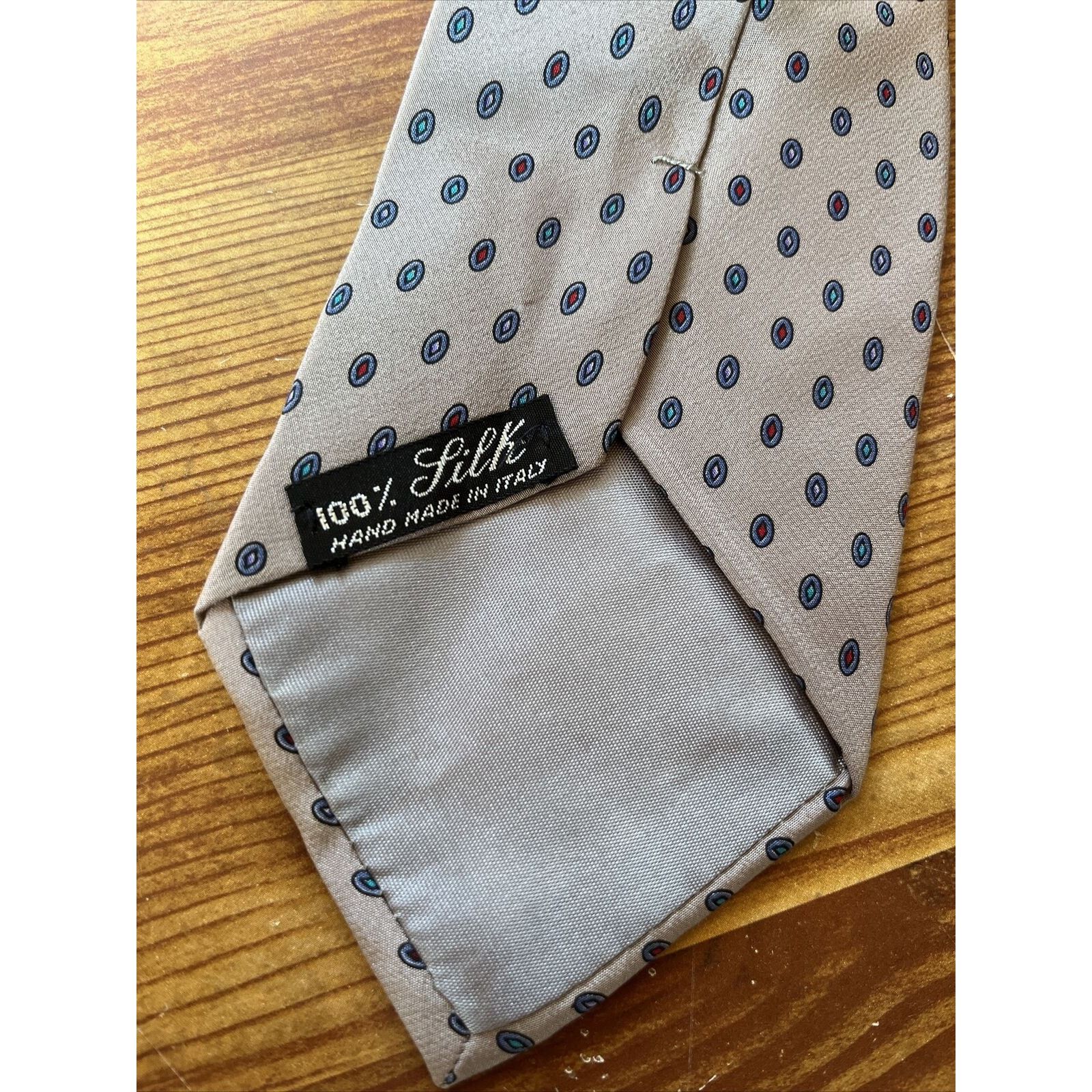 The Unbranded Brand Unbranded men’s beige blue GEOMETRIC SILK NECKTIE TIE italy Size ONE SIZE - 2 Thumbnail