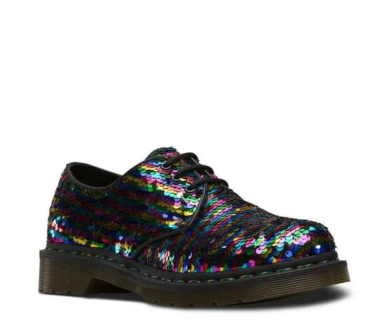 Dr. Martens 🌈 Dr Martens 1461 3 Loch Sequin Rainbow Silver Size US 7 / IT 37 - 2 Thumbnail