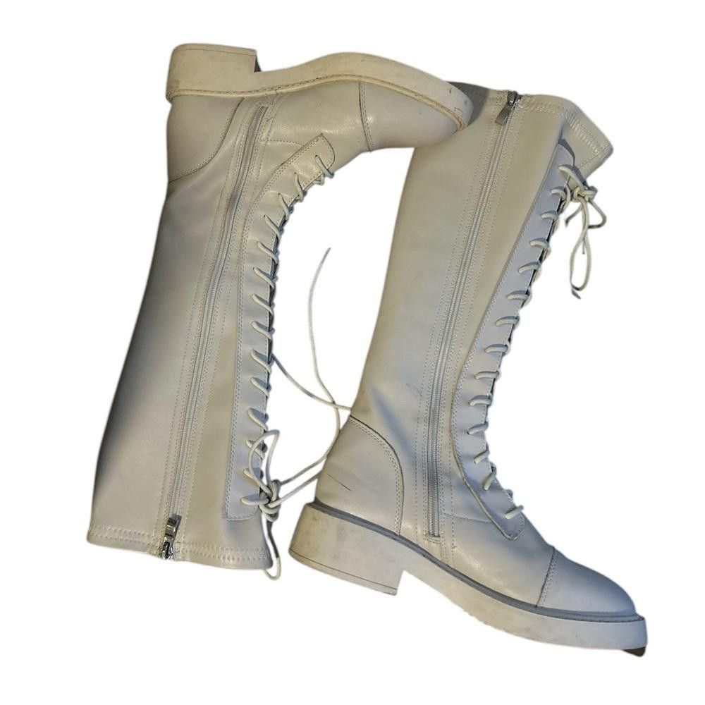 Designer Cream-coloured Knee-High Lace-Up Boots Size US 7 / IT 37 - 4 Thumbnail
