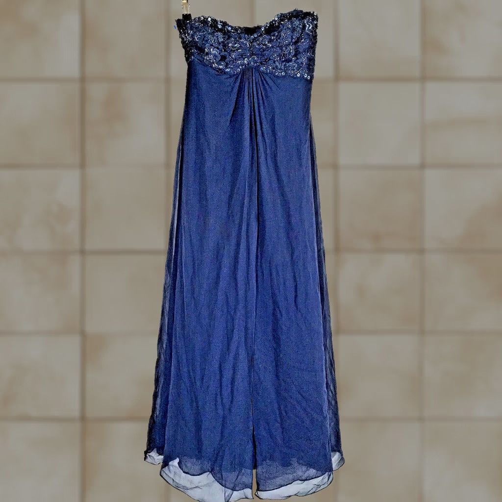 Tadashi Shoji VINTAGE Tadashi Shoji Sequined Evening Gown Dress Silk Strapless sz 6 Blue Maxi Long Formal Wedding Party/Cocktail Girls Womens Size M / US 6-8 / IT 42-44 - 1 Thumbnail