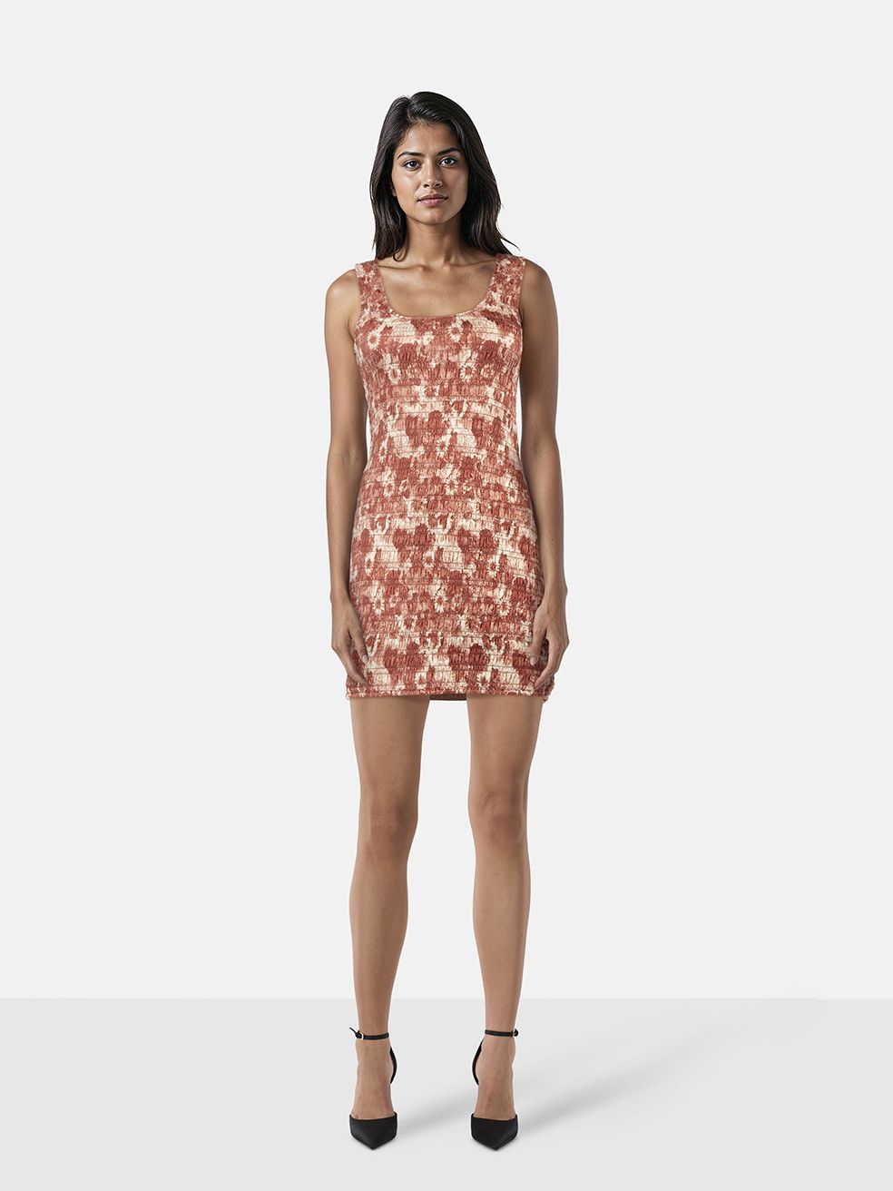 Ganni Brown & Ecru Floral Ruched Dress Size XS / US 0-2 / IT 36-38 - 1 Thumbnail