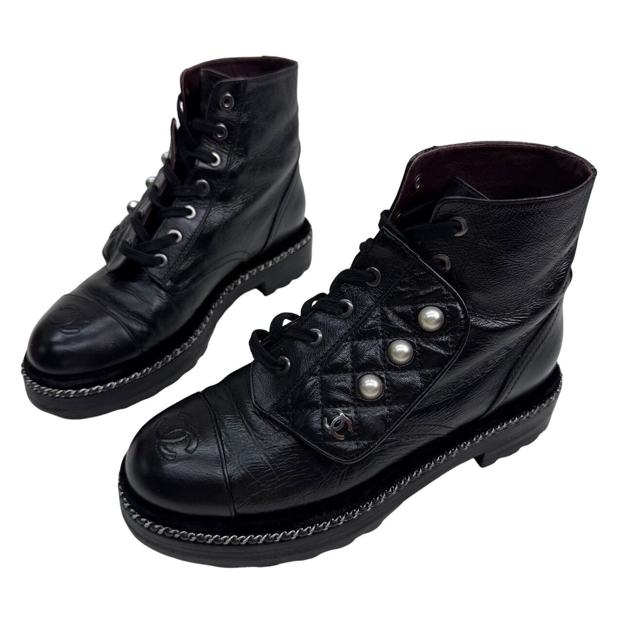 Chanel Chanel Pearl Quilted Lace Up Boots Size 37 Size US 7 / IT 37 - 1 Thumbnail