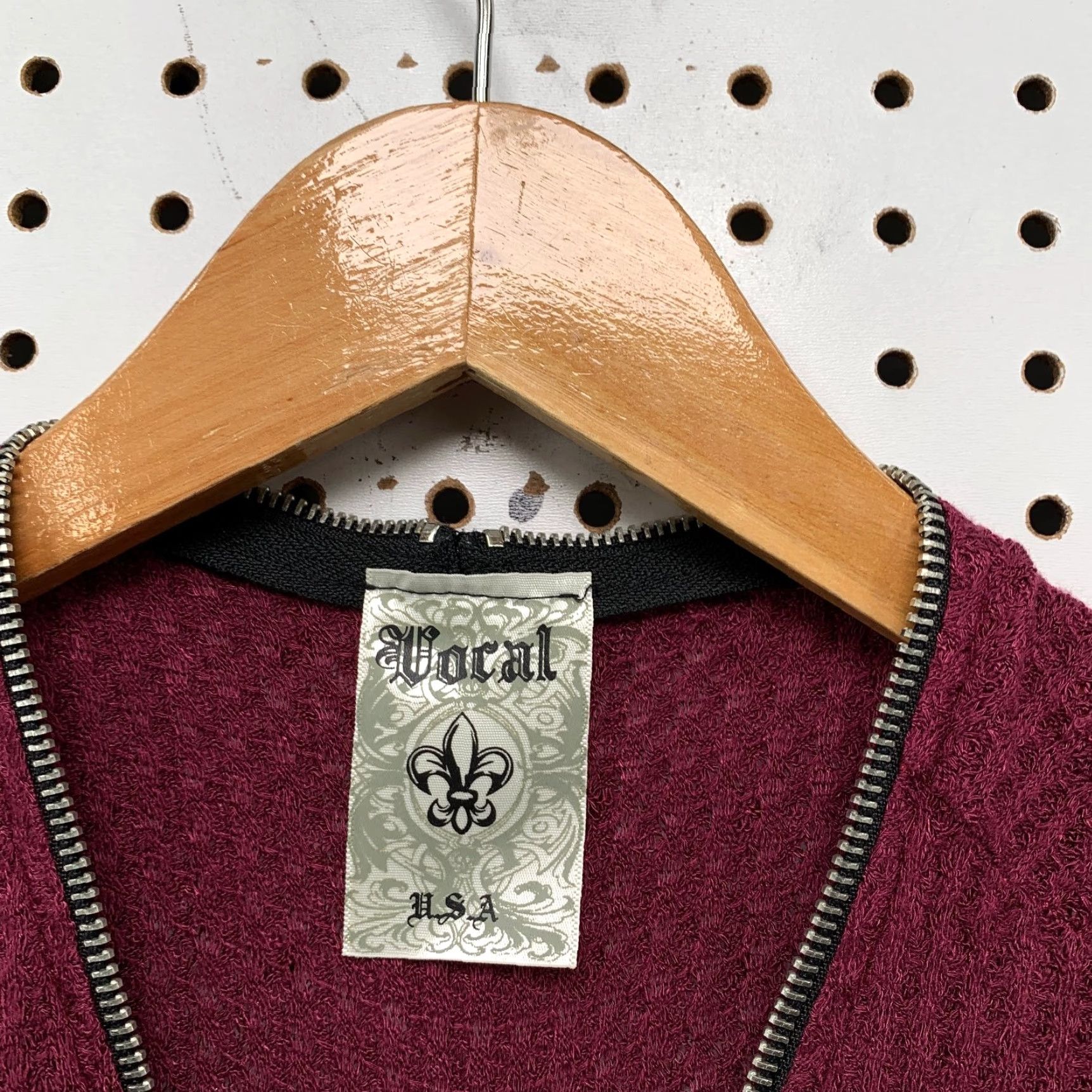 Vintage VINTAGE Vocal Thermal Zip Top Jacket Womens M Embellished Red USA Wool/Waffle Knit - 90s? Size M / US 6-8 / IT 42-44 - 2 Thumbnail