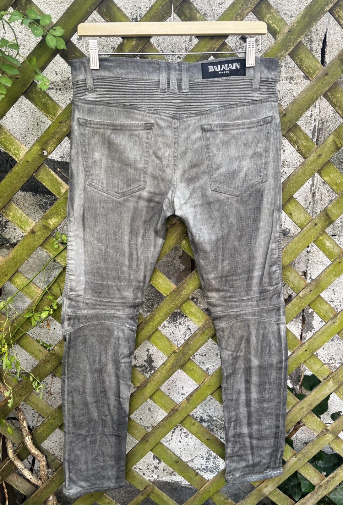 Balmain FW12 Balmain Decarnin Sparkle Wax Coated Silver Biker Jeans Size US 29 - 2 Thumbnail