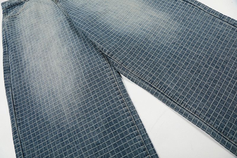 Jean American retro plaid gradient washed denim jeans for men Size US 32 / EU 48 - 4 Thumbnail