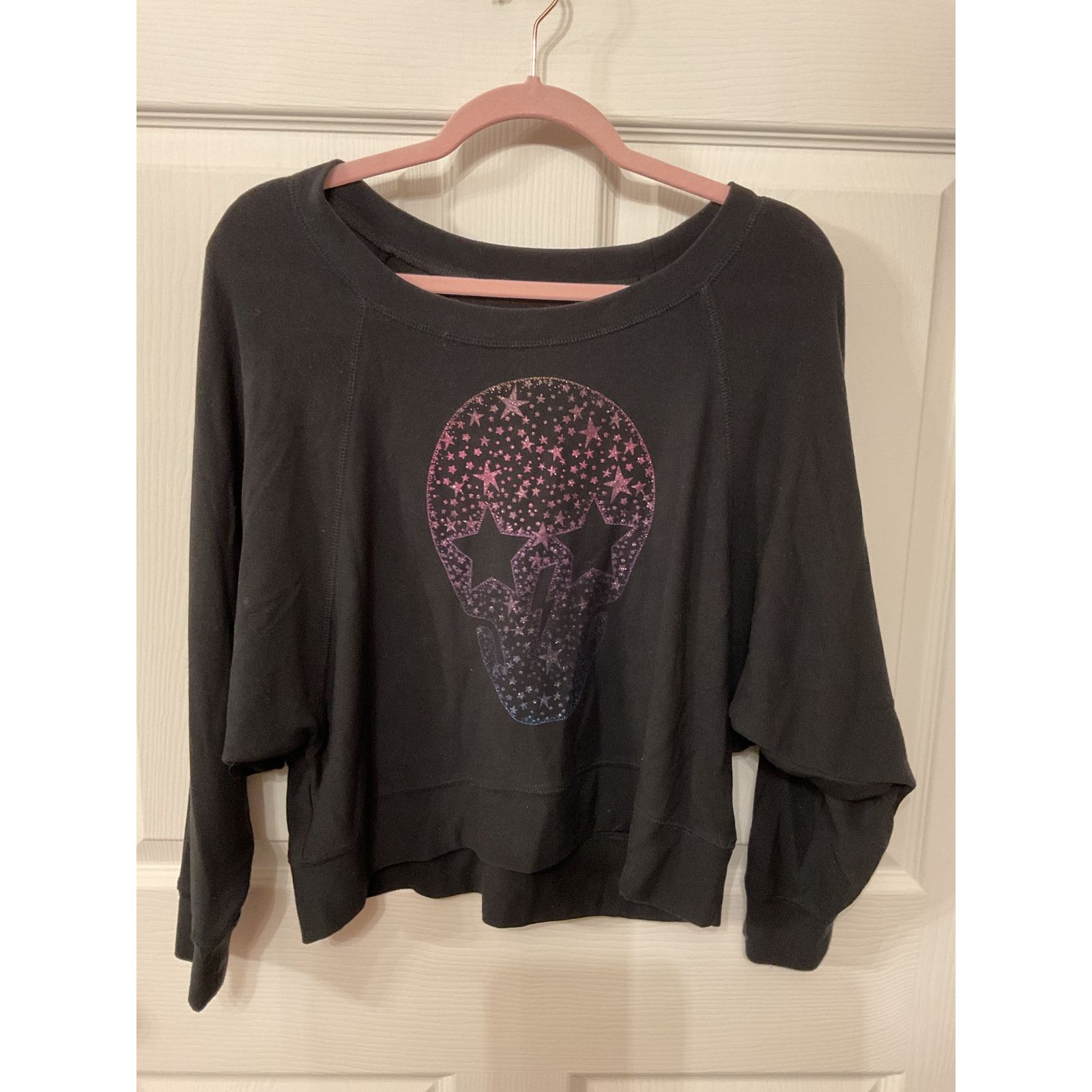 Chaser Brand Chaser Skull Graphic Black Cropped Batwing Sweatshirt, M Size M / US 6-8 / IT 42-44 - 2 Thumbnail