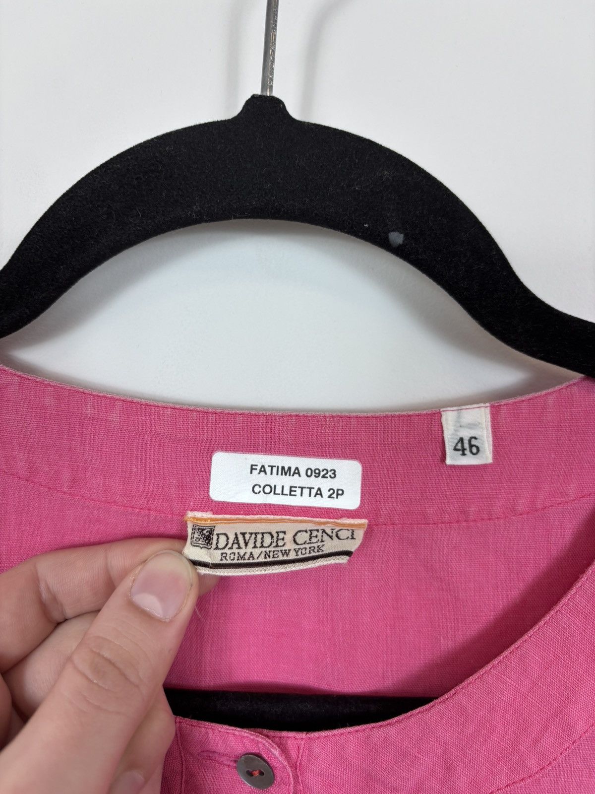 Davide Cenci Davide Cenci Vintage Women’s Pink Linen Short Sleeve Shirt Size L / US 10 / IT 46 - 10 Thumbnail