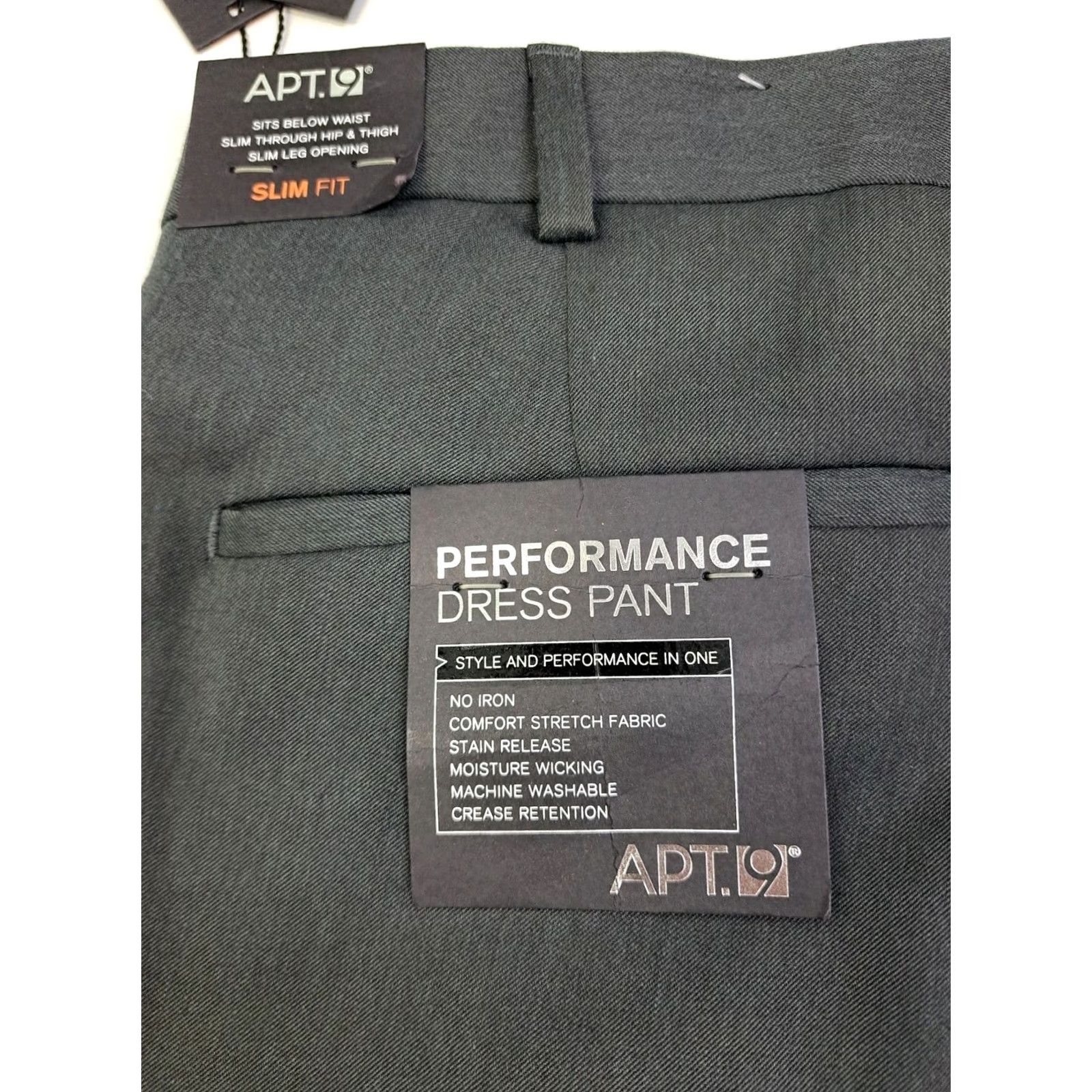 Apt. 9 Apt. 9 Mens Performance Dress Pants Slim Fit Stretch 38/30 Charcoal - Flat Front, Zip, Pockets, Machine Washable, Workwear, City, Slim, Regular, Men Size US 38 / EU 54 - 6 Thumbnail