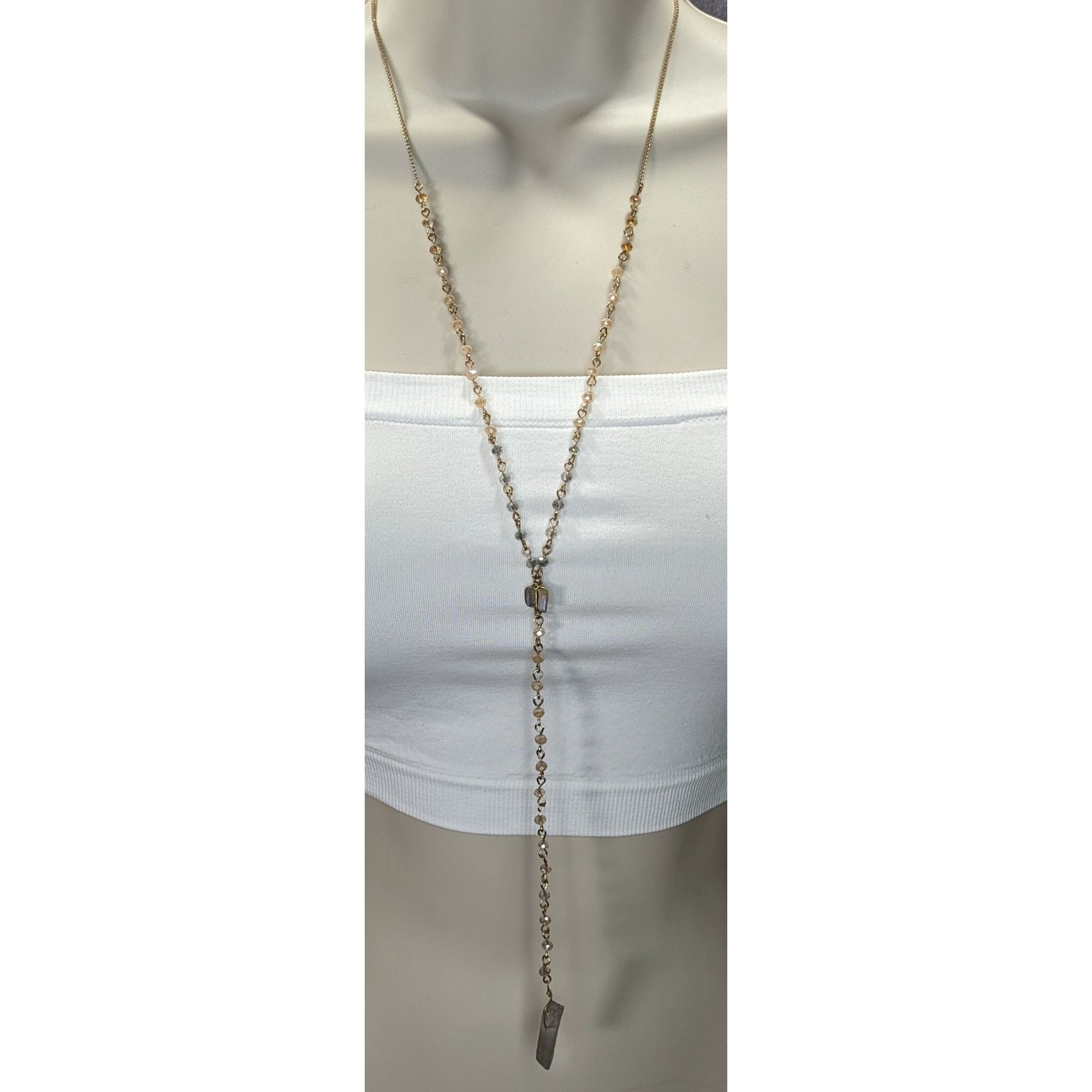 Other Elegant Y Necklace With Crystal Pendant & Beaded Chain Size ONE SIZE - 1 Thumbnail