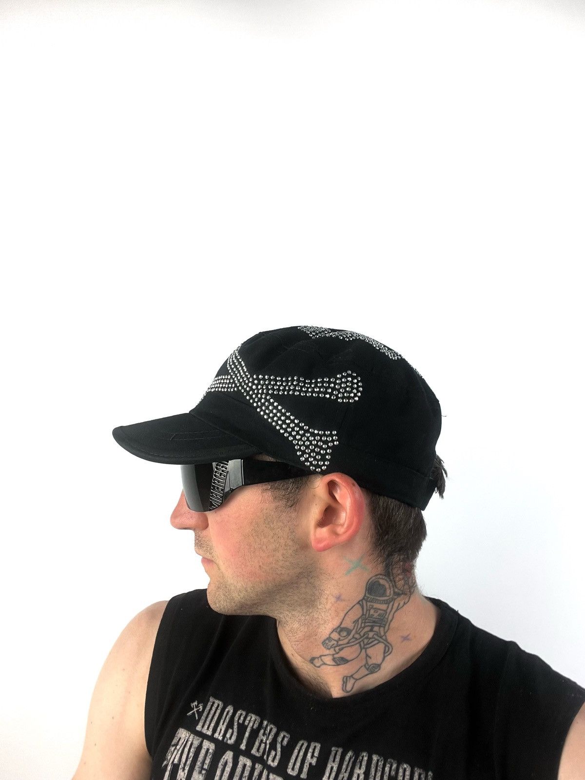 Other ☠️ Skull & Bones y2k army style studded cap hat Size ONE SIZE - 5 Thumbnail