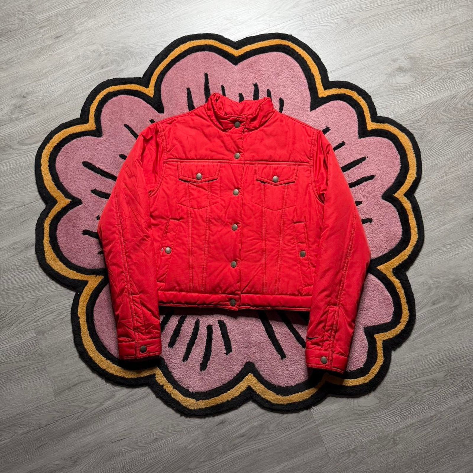 Nike × Vintage Vintage Nike Quilted Fleece Lined Embroidered Trucker Jacket Size M / US 6-8 / IT 42-44 - 1 Thumbnail