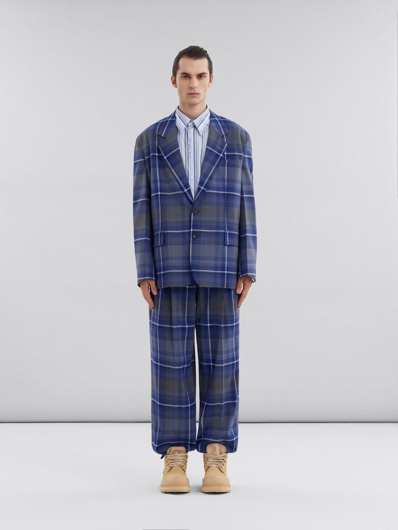 Marni o1w1db11125 Checked Wool Blazer in Blue Size US S / EU 44-46 / 1 - 5 Thumbnail