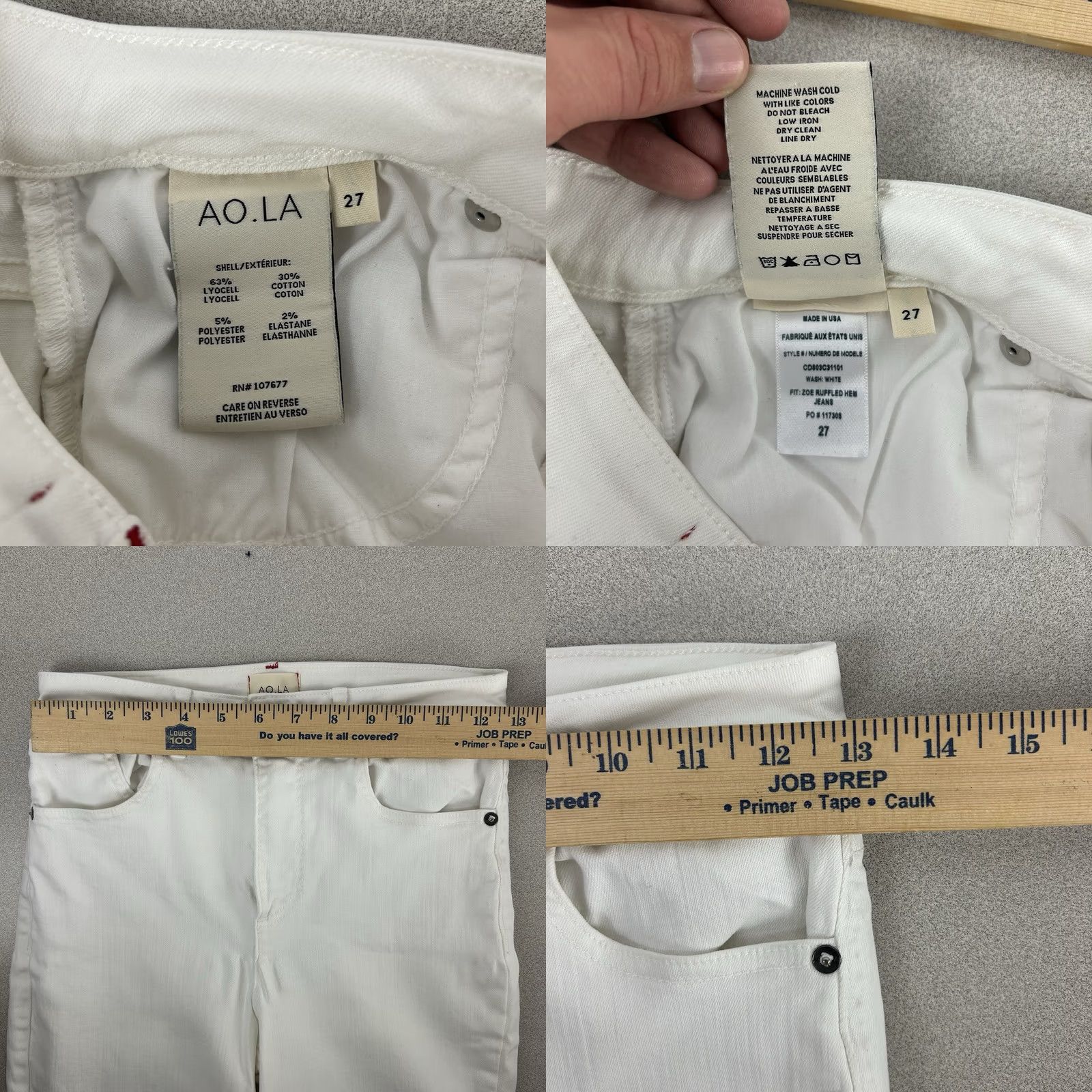 Alice + Olivia Alice + Olivia AO.LA Jeans Women's 27 White Denim Zoe Ruffled Hem Retro Y2K Jeans Size 27" / US 4 / IT 40 - 9 Thumbnail