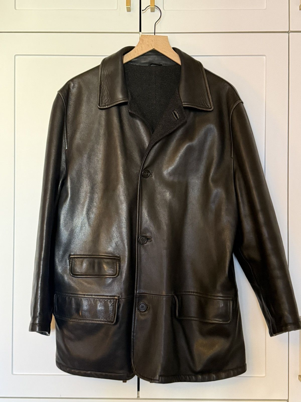 Ermenegildo Zegna Classic 90s Black Leather Jacket