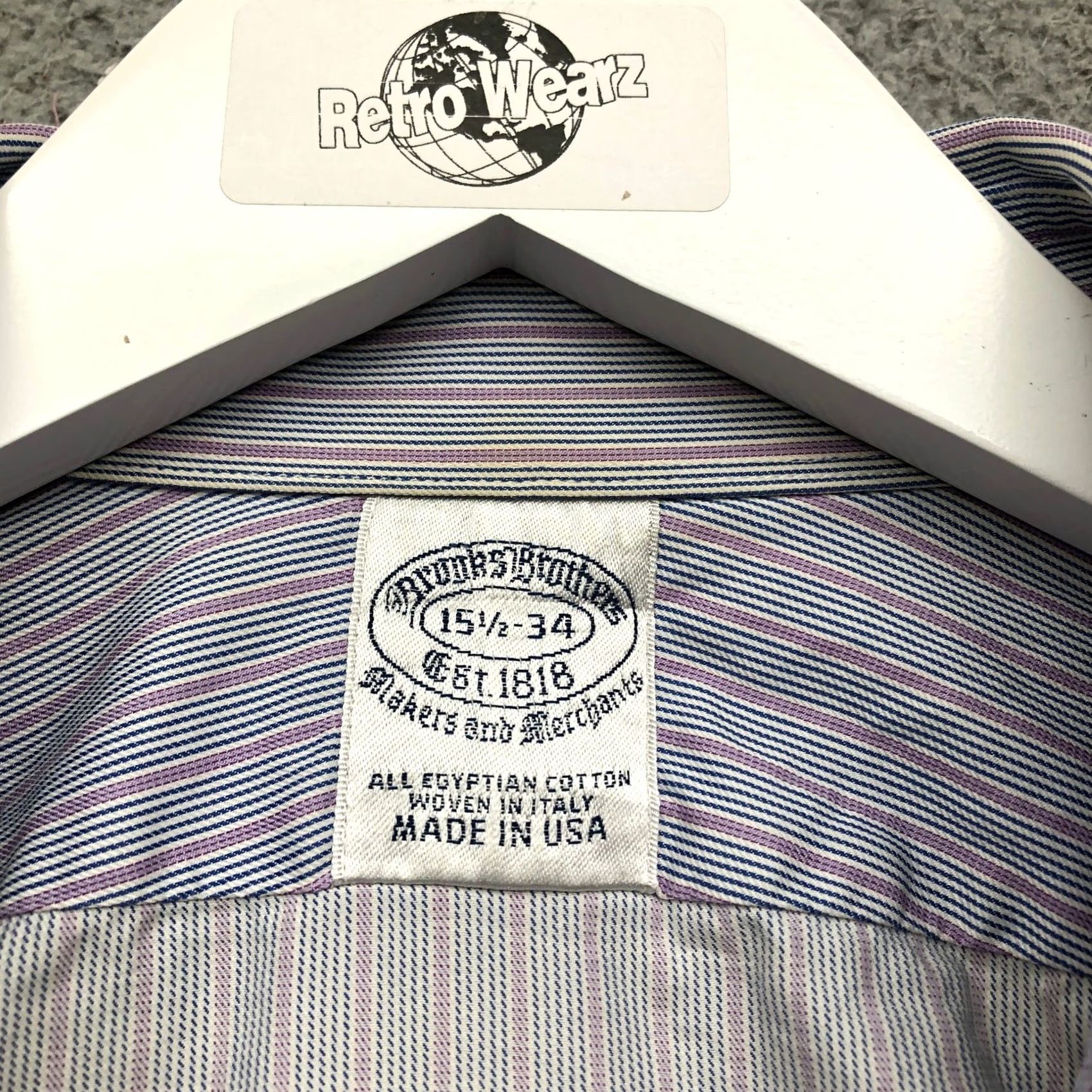 Brooks Brothers VINTAGE Brooks Brothers Button-Up Shirt Mens M Striped Purple Made In USA Size 40R - 4 Thumbnail