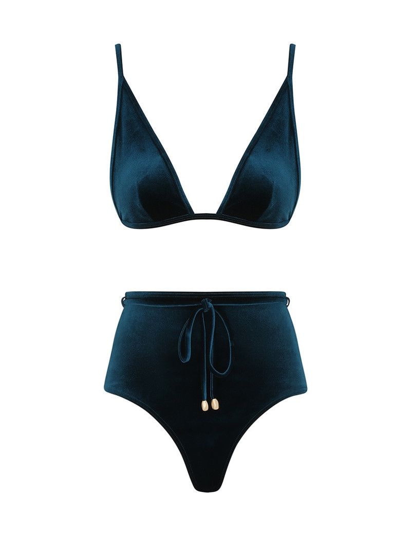 Zimmermann oc11z0226 Tallow Velvet Tri Bikini In Dark Teal Size ONE SIZE - 1 Thumbnail