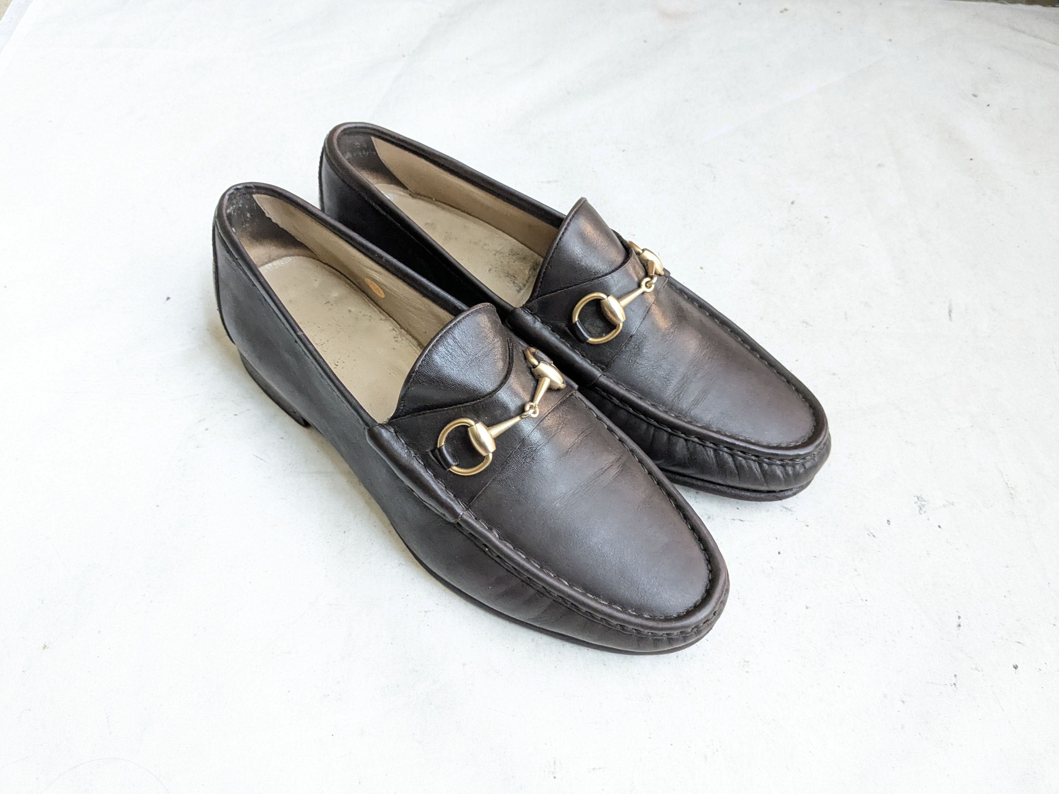 Pre-owned Gucci Horsebit Loafers Brown 10 E Wide Leather