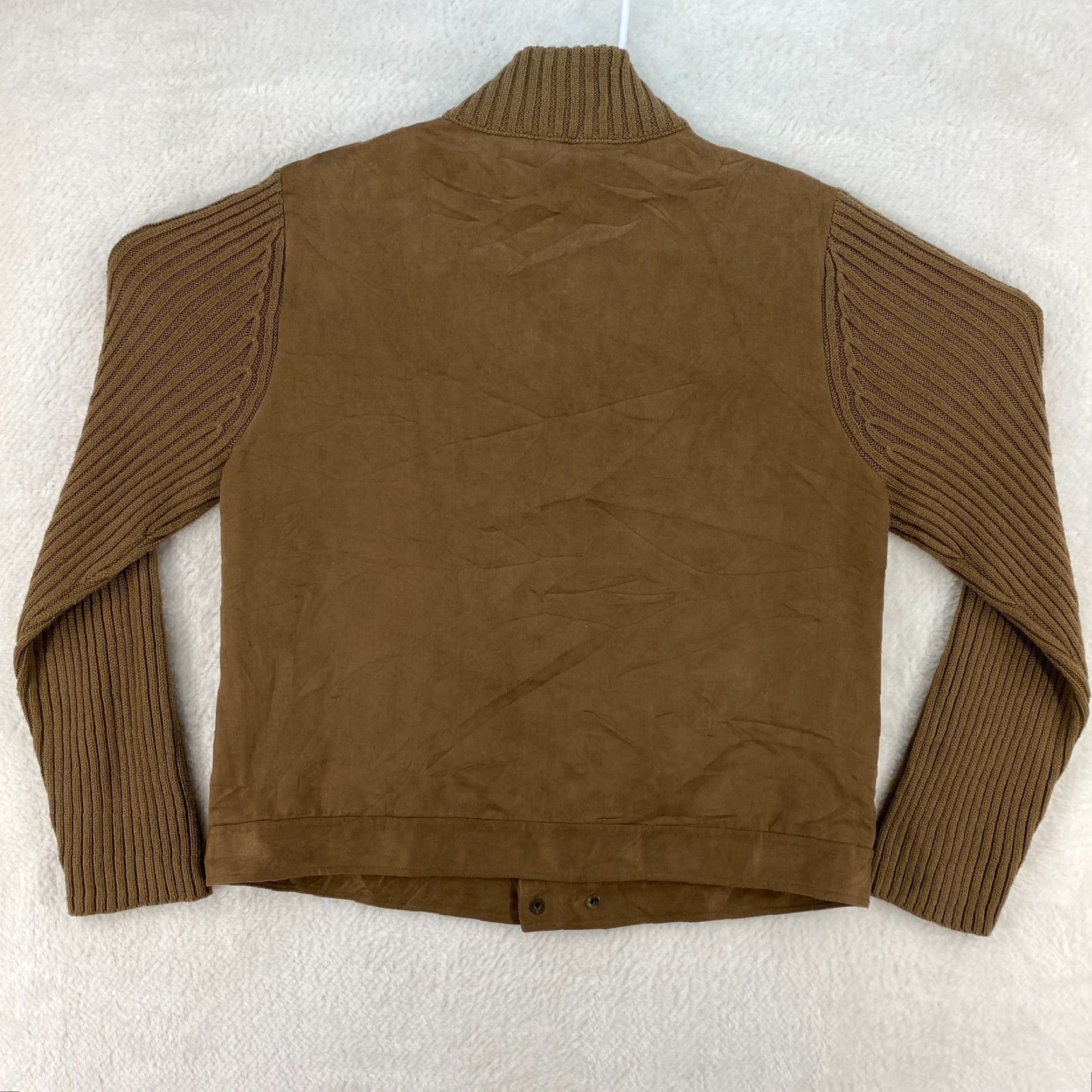 Vintage Petite Sophisticate Sweater Jacket Shacket Faux Suede Knit Sleeves Brown Size M - Womens Jacket (Regular, Brown) Full Zip Pockets Size M / US 6-8 / IT 42-44 - 2 Thumbnail