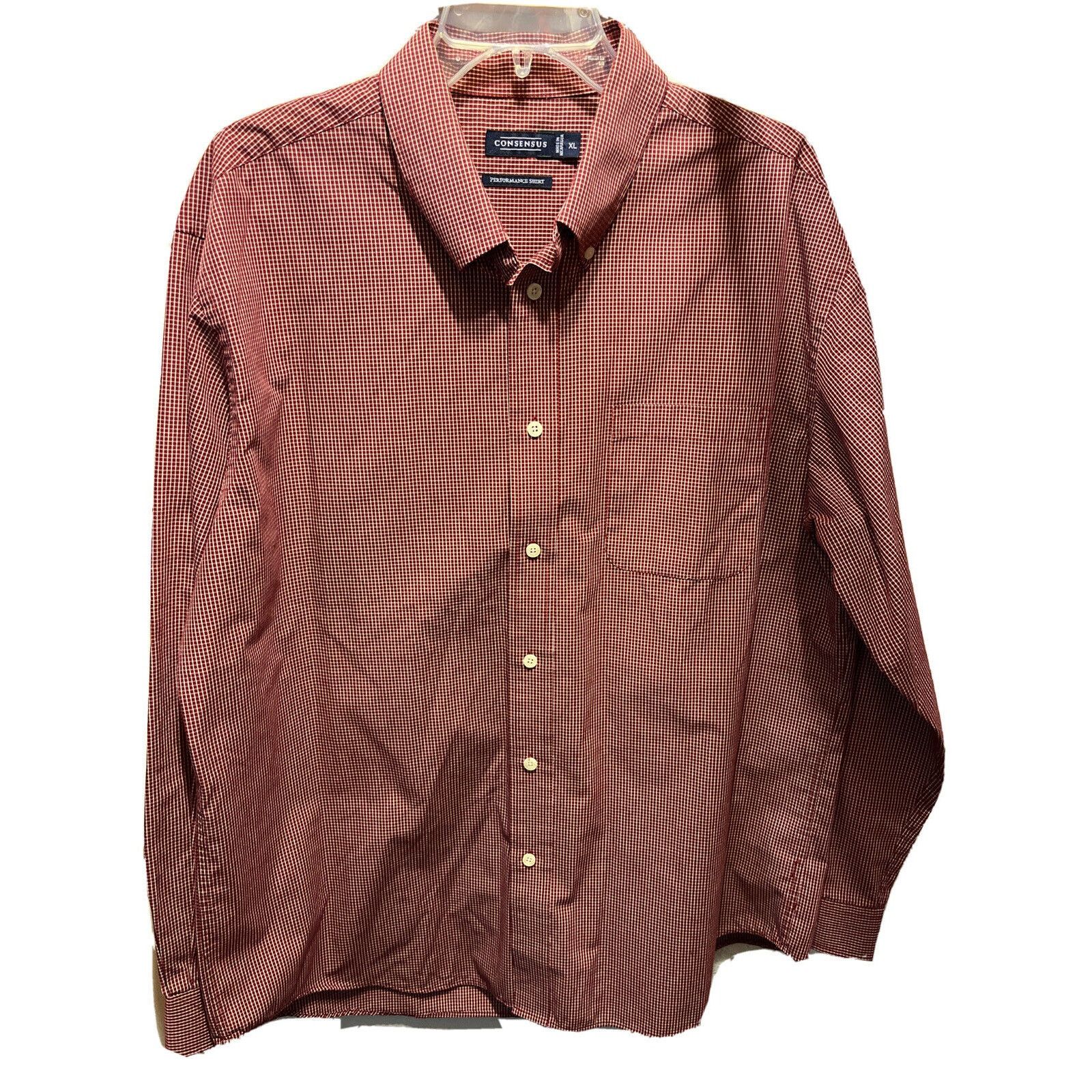 Consensus Sportswear Consensus Men’s XL Red Check LS Button Polyester Blend Shirt Size US XL / EU 56 / 4 - 1 Thumbnail