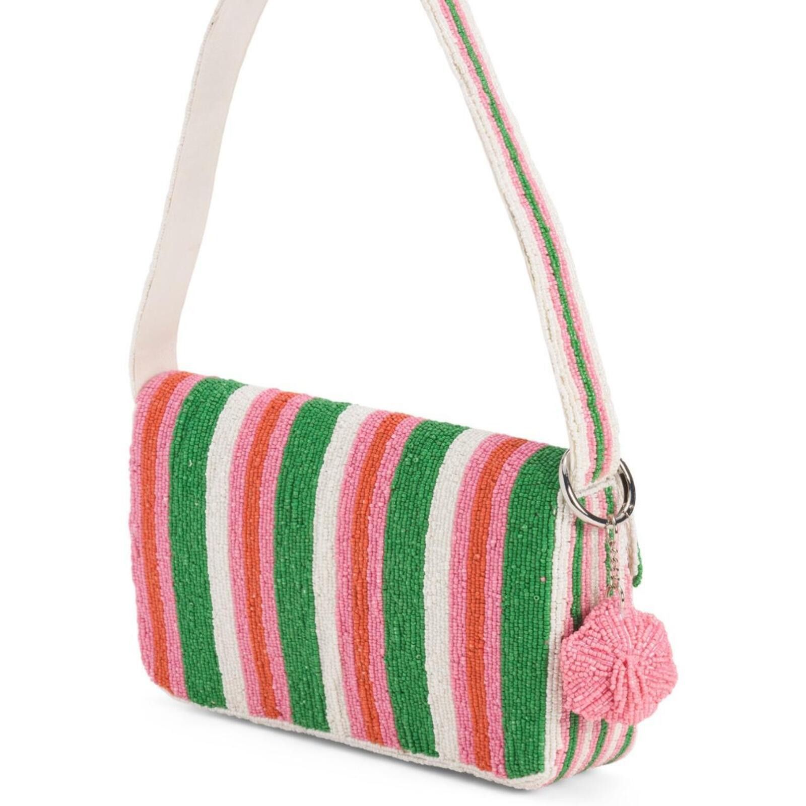 Marsell NWT TikTok Viral Pink & Green Striped Beaded Bag Size ONE SIZE - 5 Thumbnail
