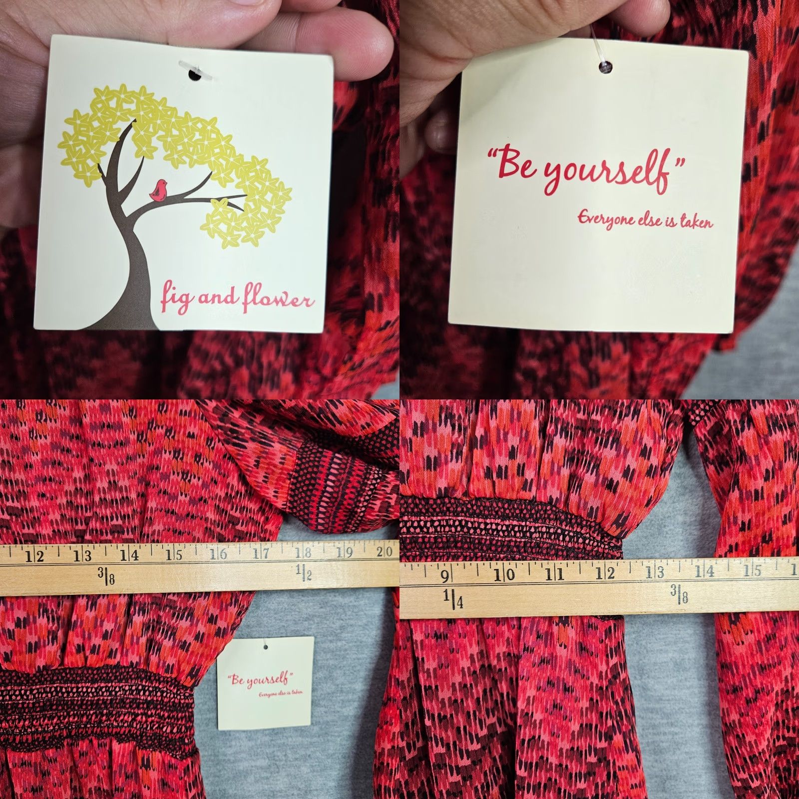 Vintage Fig & Flower Red Boho Midi Dress Long Sleeve Women M New Smocked Waist Dress Midi Bohemian Solid Red Women M New Size M / US 6-8 / IT 42-44 - 8 Thumbnail