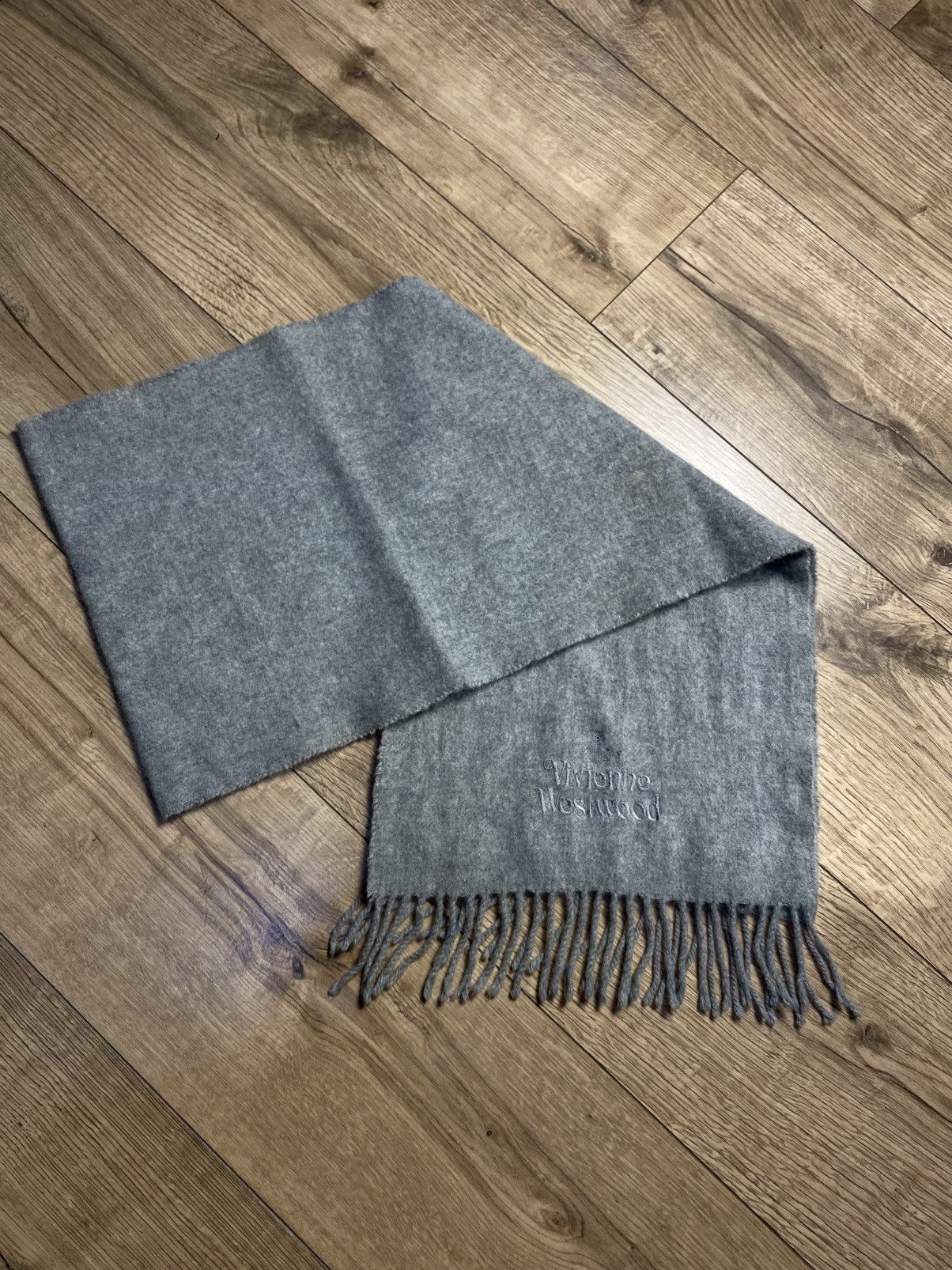 Vivienne Westwood Vivienne Westwood Gray Wool Embroidered Logo Scarf Muffler Size ONE SIZE - 1 Thumbnail