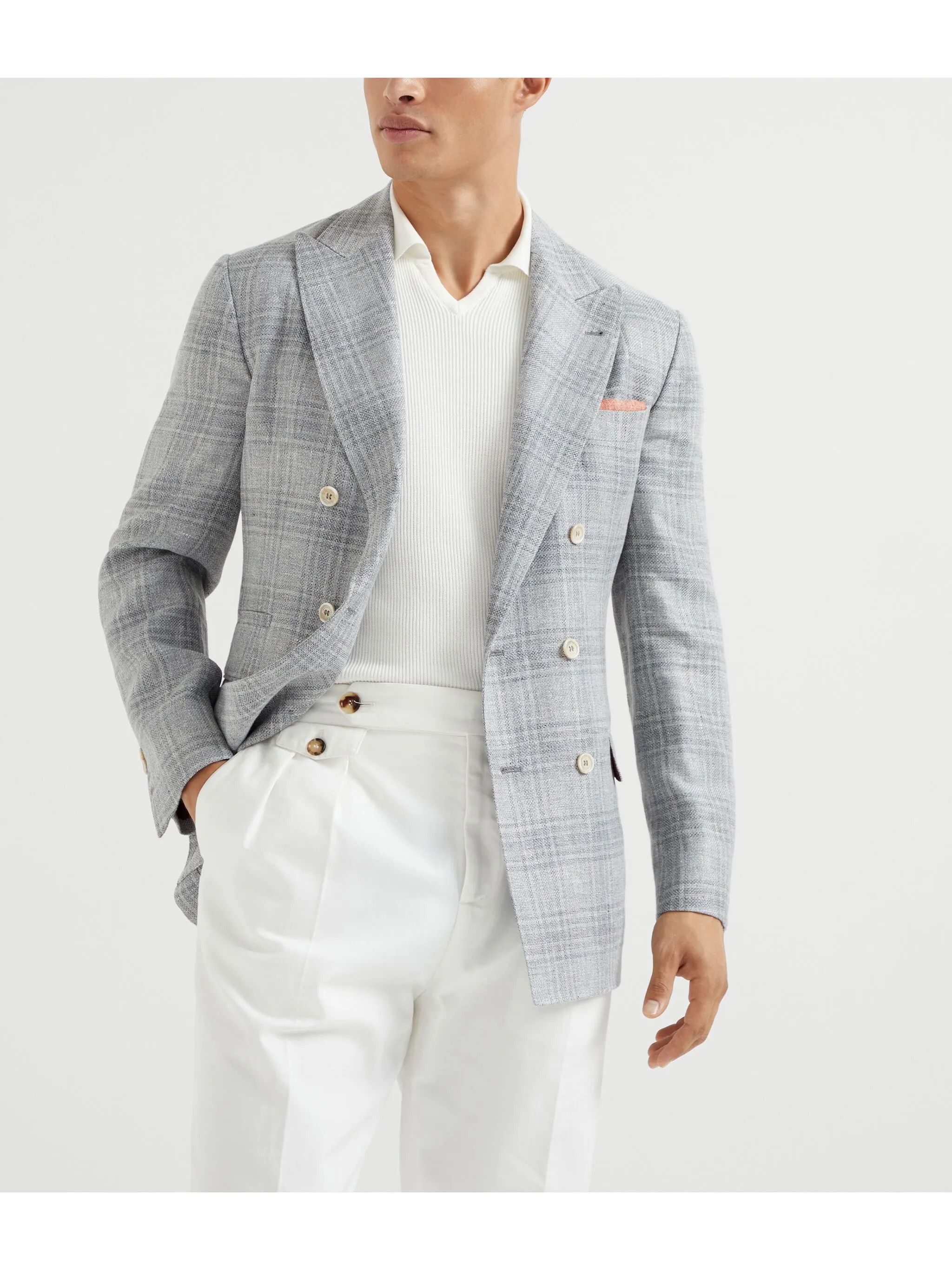Brunello Cucinelli o1y0526 Double-breasted Blazer in Light Gray Size US S / EU 44-46 / 1 - 6 Thumbnail