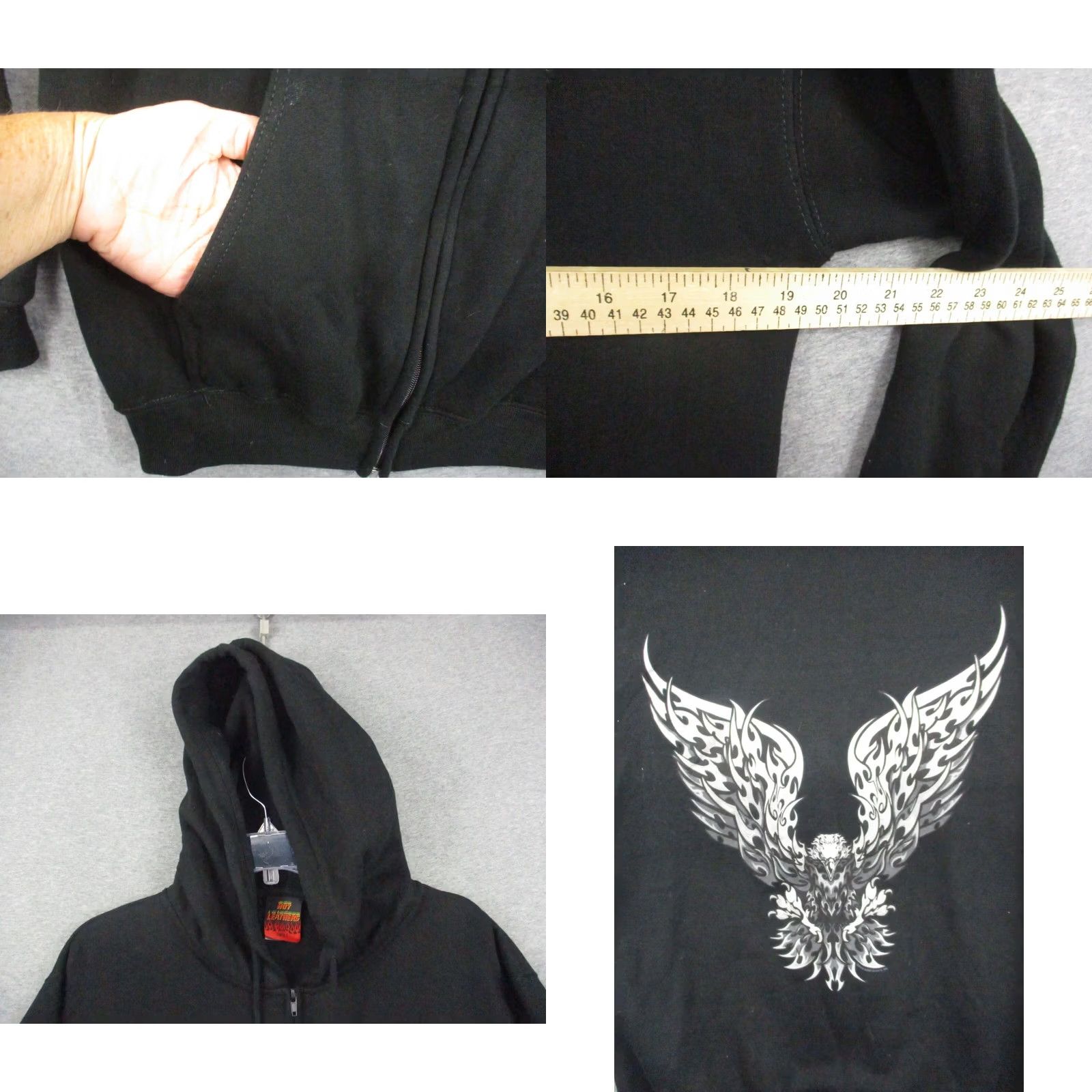 Vintage Hot Leathers Hoodie Jacket Small Biker Motorcycle Eagle Visions Cycles Men's Size US S / EU 44-46 / 1 - 8 Thumbnail