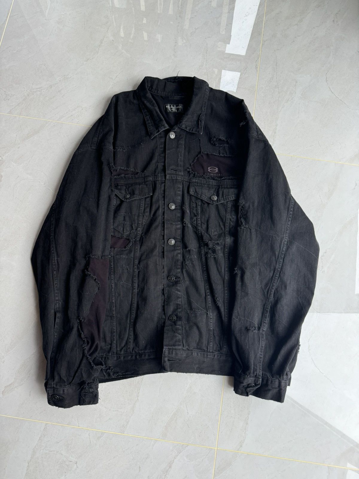 Balenciaga Balenciaga AW24 Unity Sport Destroyed Denim Jacket Sz. 2 Size US M / EU 48-50 / 2 - 7 Thumbnail