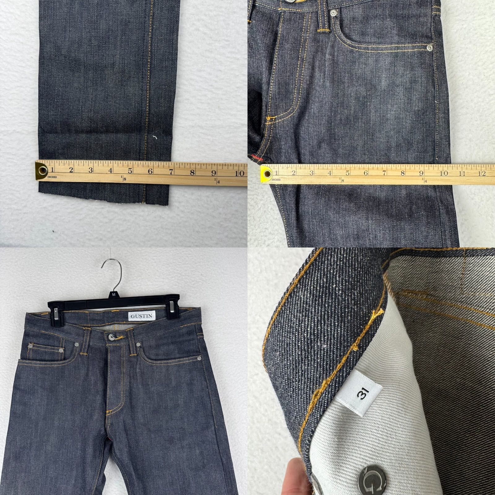 Gustin GUSTIN Jeans Slim 31 32 Inseam Button Fly Raw Hem Denim Cotton 5-Pocket Men Blue EUC Size US 31 - 8 Thumbnail