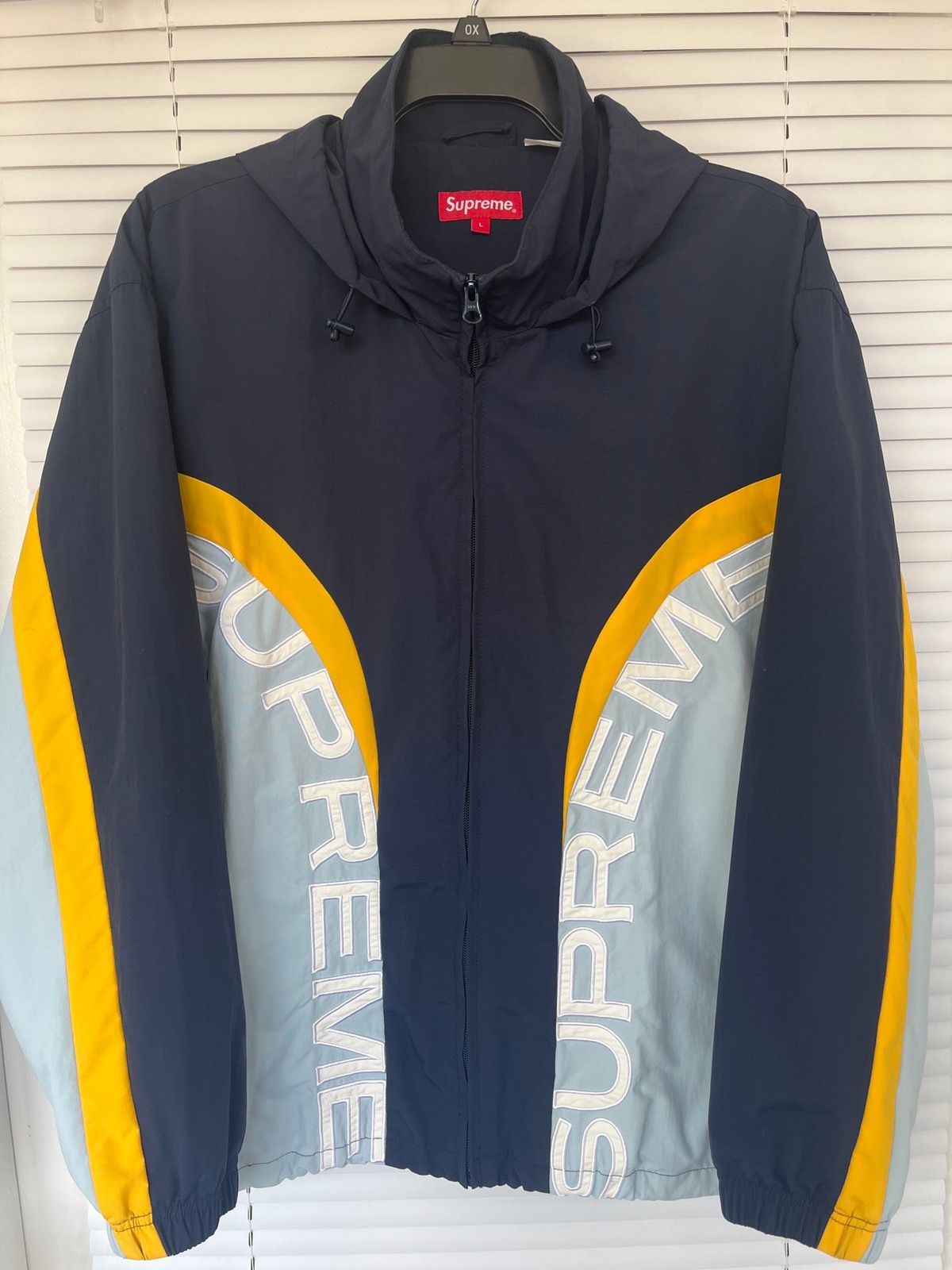 Pre-owned Supreme Final Price | S/s ‘22 Curve Supplex Tri-color Wind Jacket In Yellow White Navy
