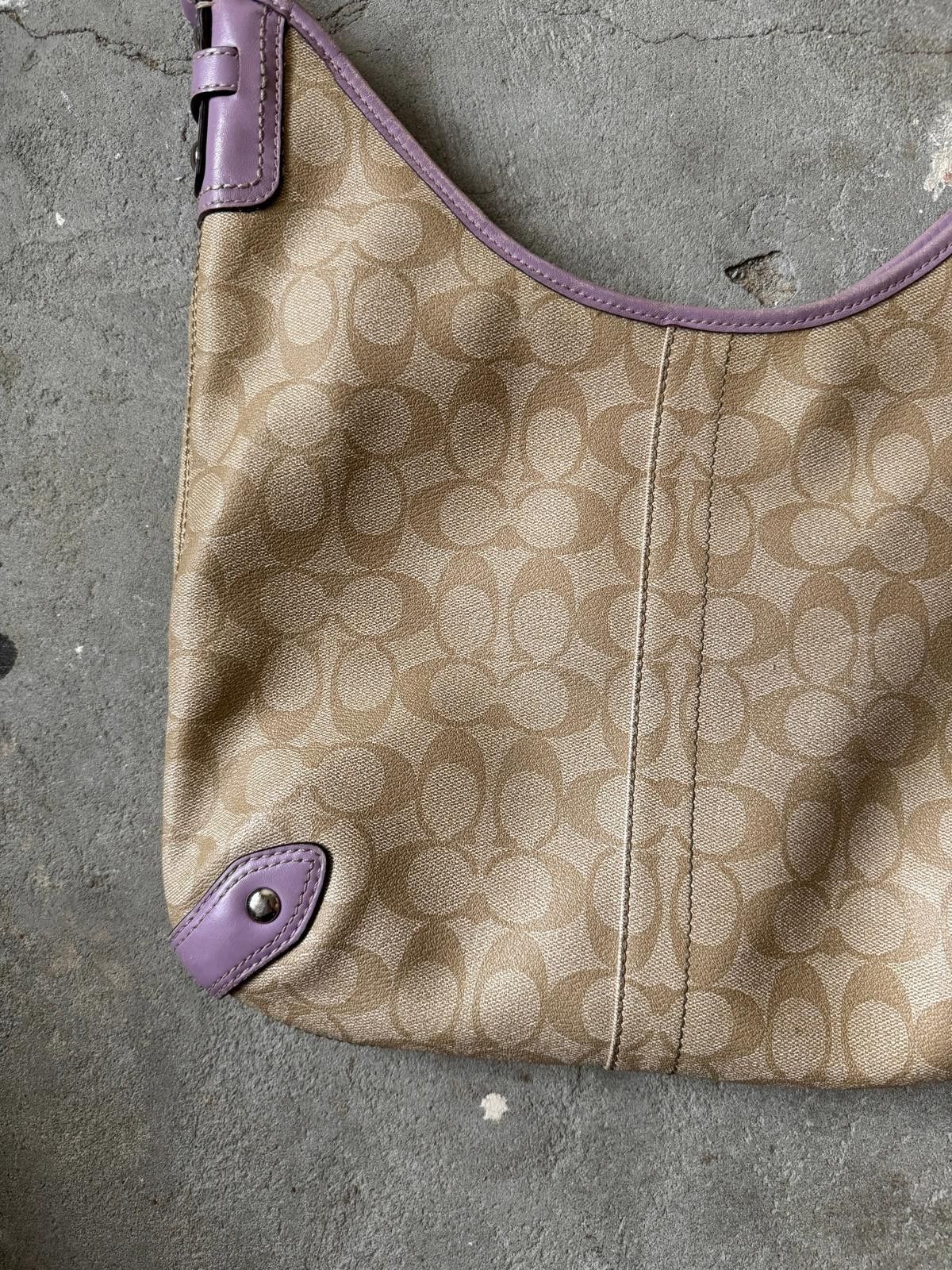 Coach Coach Signature PVC Hobo Stripe Shoulder Bag Beige/Purple Size ONE SIZE - 5 Thumbnail