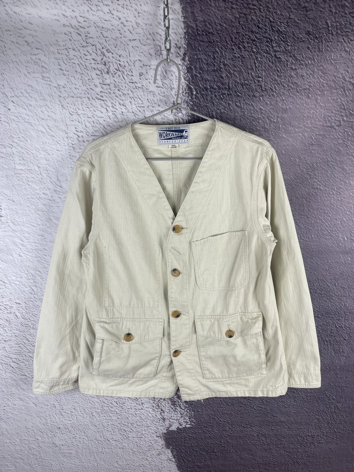 Japanese Brand 3 days union Workware Union Made beige blazer jacket work Size US L / EU 52-54 / 3 - 1 Thumbnail