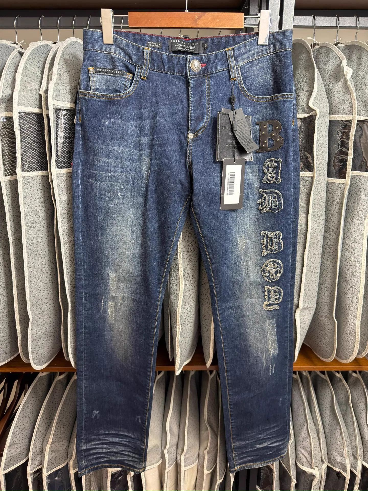 Philipp Plein Blue Denim Jeans with Embroidered Details Size US 34 / EU 50 - 1 Thumbnail