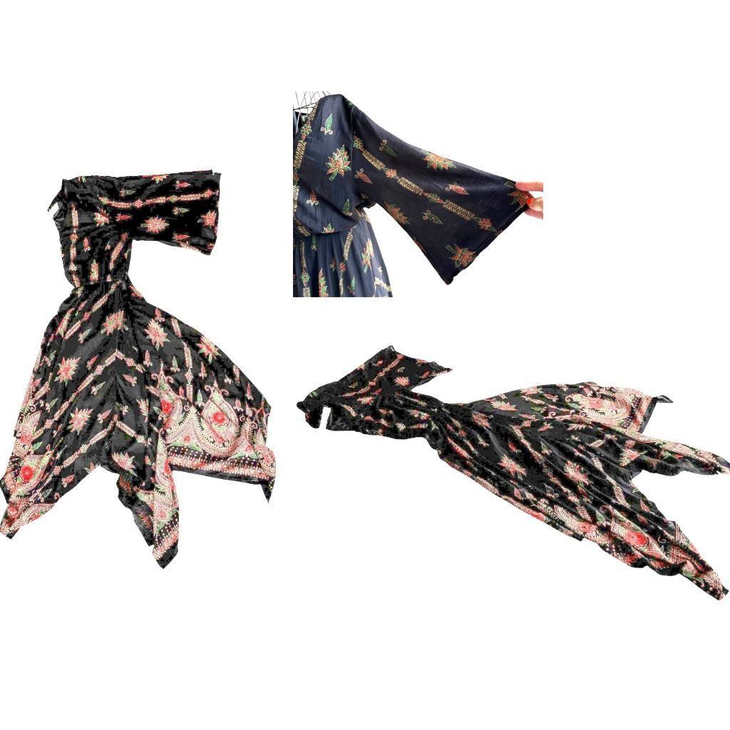 Other Lapogee Maxi Dress XL Black Floral V Neck Flare Sleeves Asy Size XL / US 12-14 / IT 48-50 - 10 Thumbnail