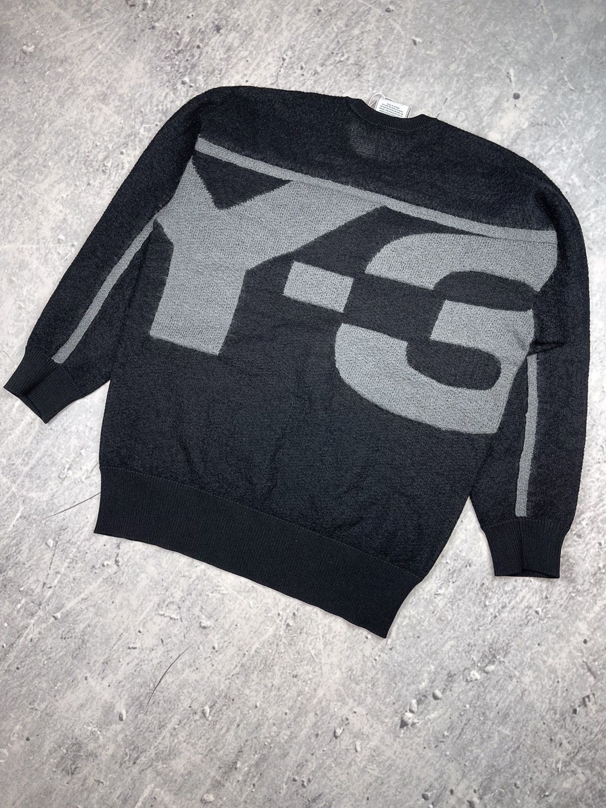 Adidas Y-3 Classic Sheer Knit Crew Sweater Carbon big logo