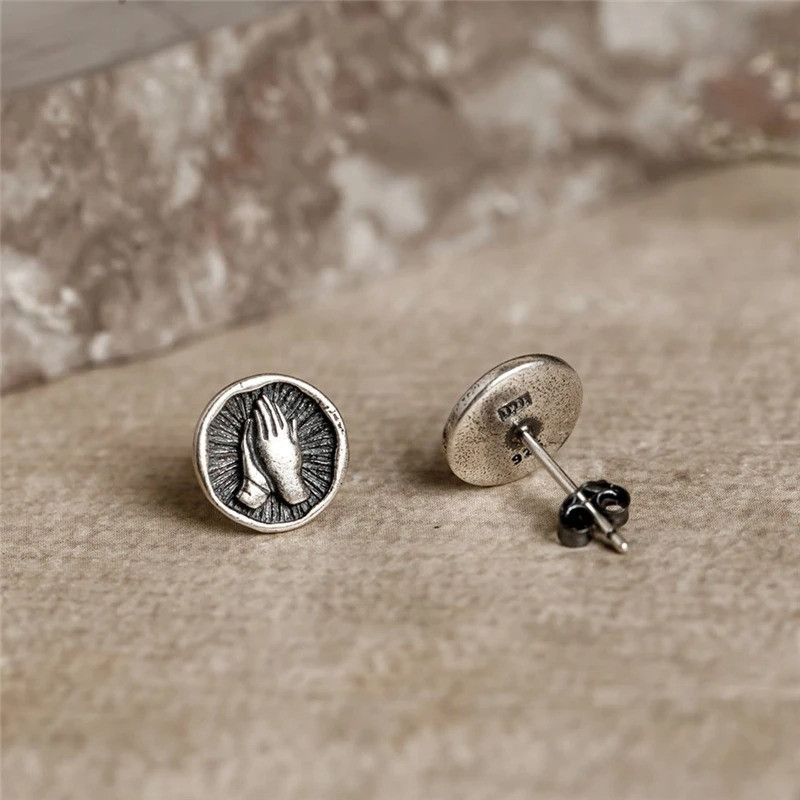 Jewelry Devout Hands Stud Earrings 925 Sterling Silver Ear Gift Size ONE SIZE - 4 Thumbnail