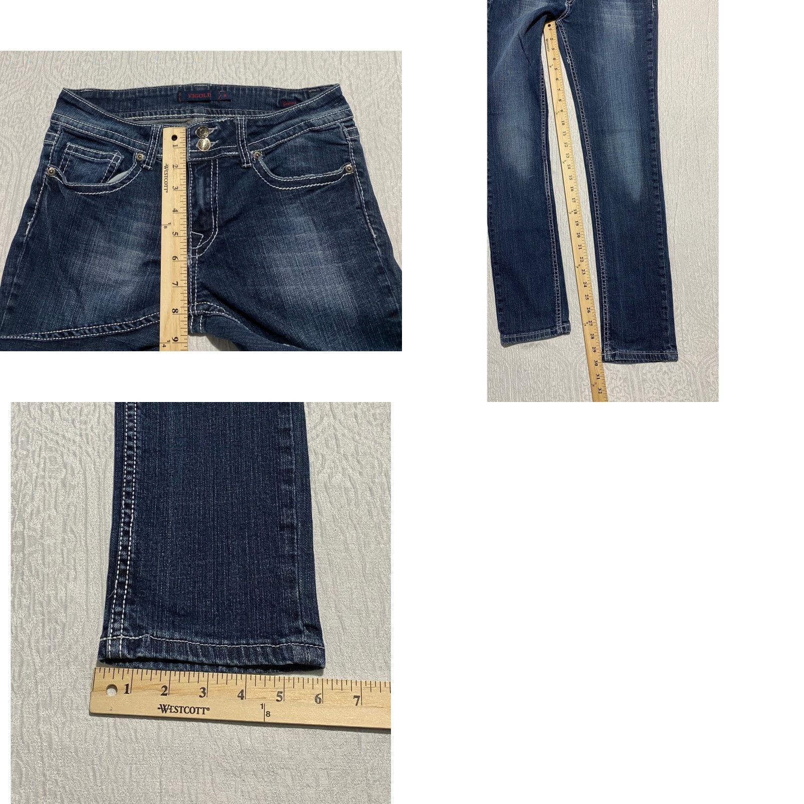 Denime VIGOLD Jeans 9 Women's Skinny Denim Dark Wash 5-Pocket Pockets White Stitch 30x30 Size 30" / US 8 / IT 44 - 8 Thumbnail