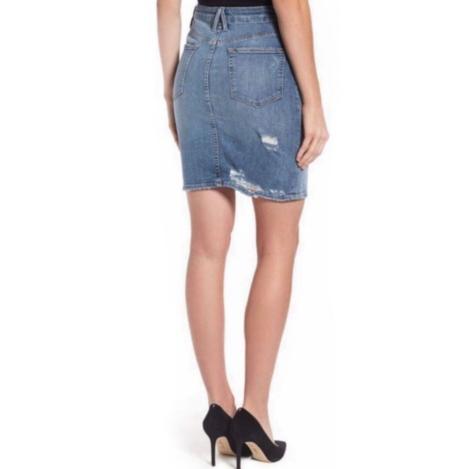 Good American GOOD AMERICAN Kardashian High Waist Pencil Distressed 10/30 Size 32" / US 10 / IT 46 - 3 Thumbnail