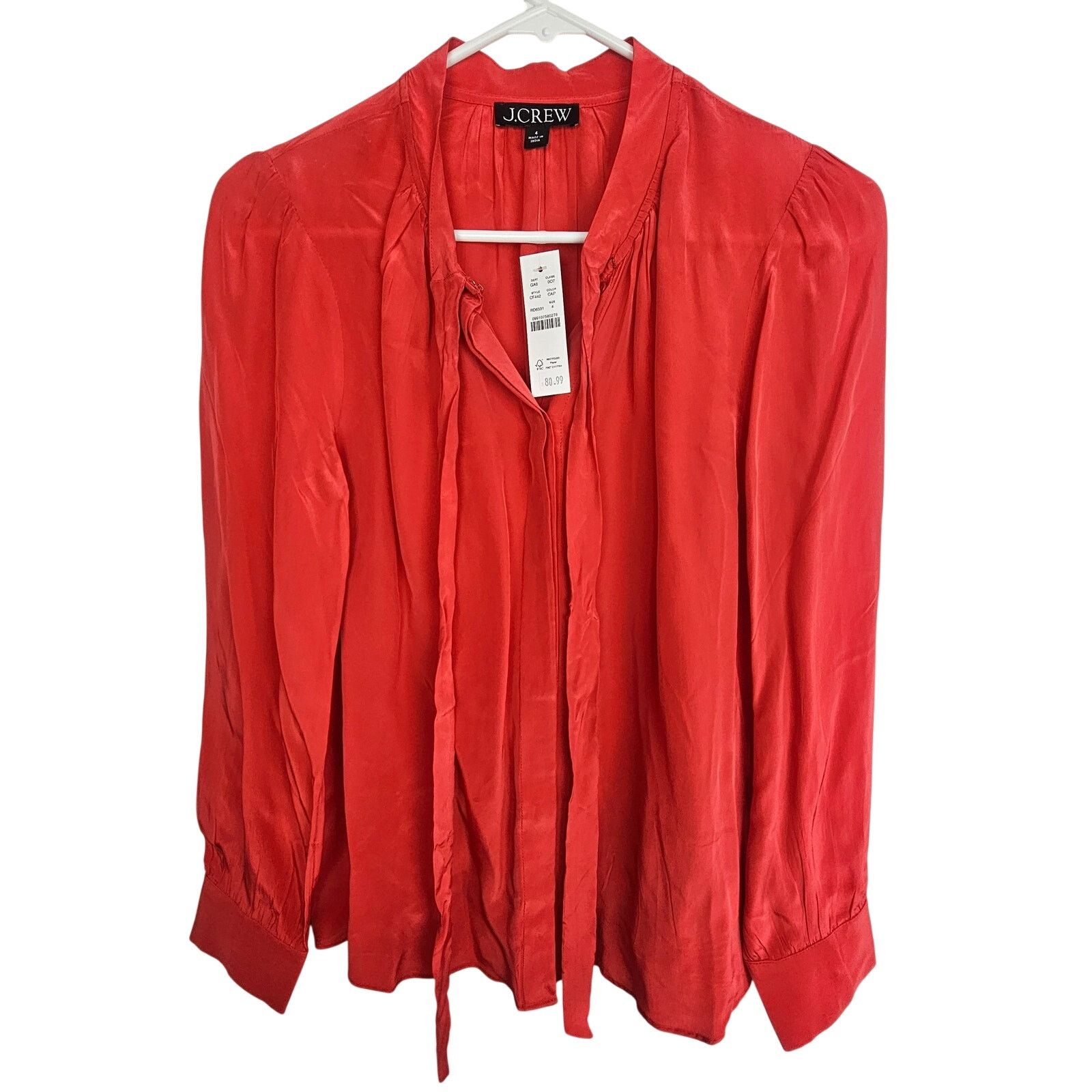 J.Crew J. Crew Womens Shiny Blouse Sz 4 Tie Neck Career Corp Office Size S / US 4 / IT 40 - 1 Thumbnail