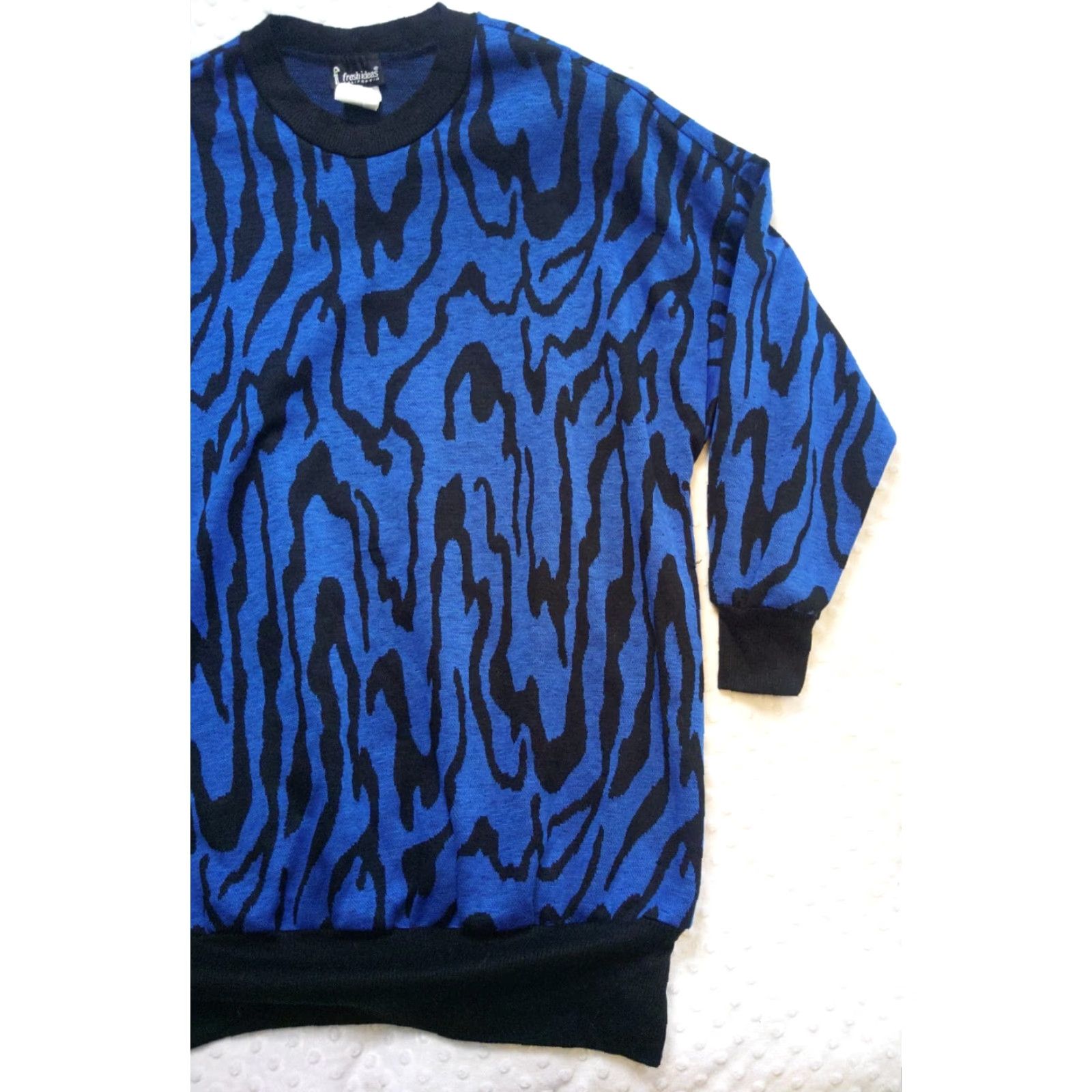 Vintage VINTAGE Tiger Stripe Acrylic Sweater Blue Black Size 18 Made In USA 1980s Fresh Ideas Glam Rock Size XXL / US 16-18 / IT 52-54 - 2 Thumbnail