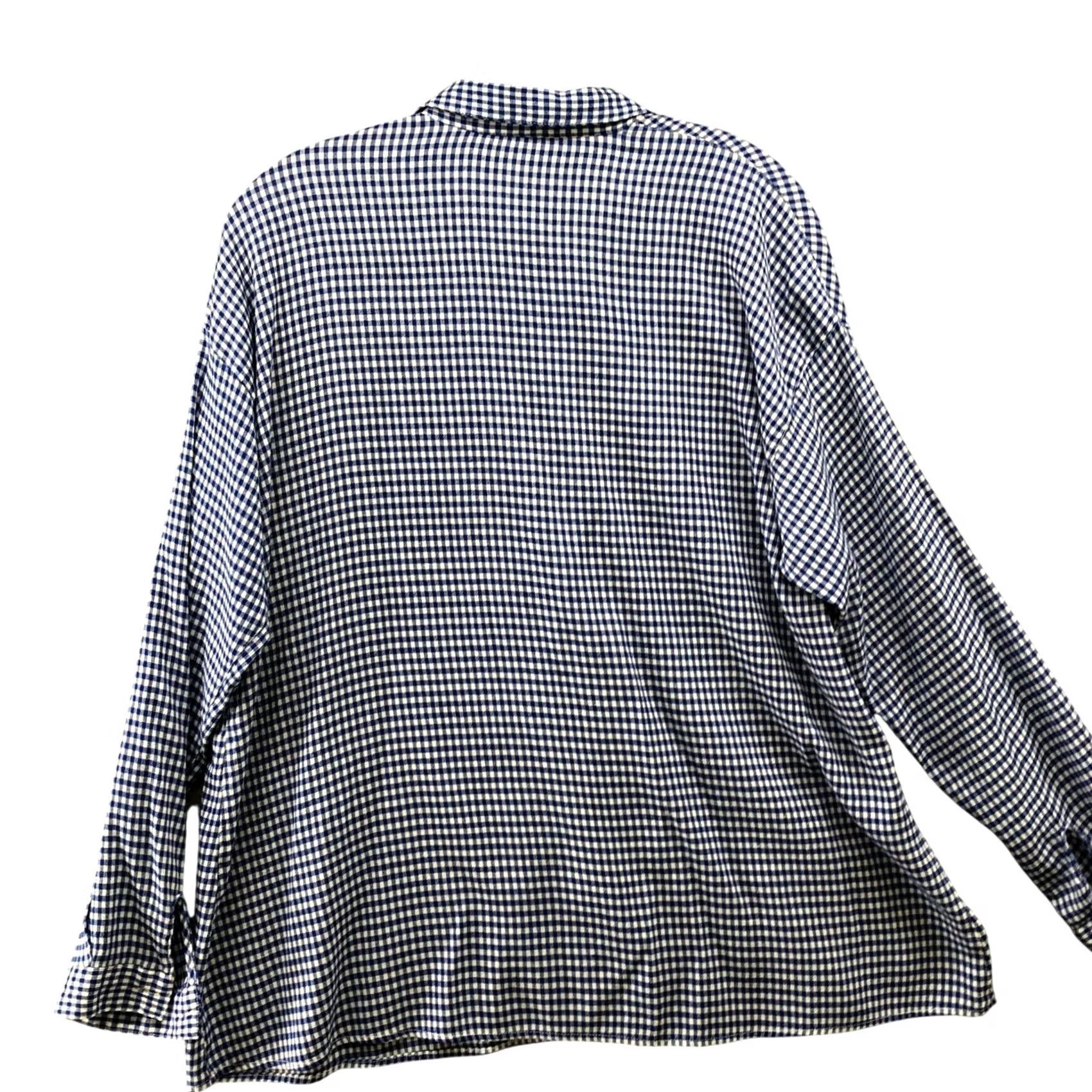 Vintage GU Lightweight Button Up Shirt Womens L Long Sleeve Blue White Check Shirt Size L / US 10 / IT 46 - 2 Thumbnail
