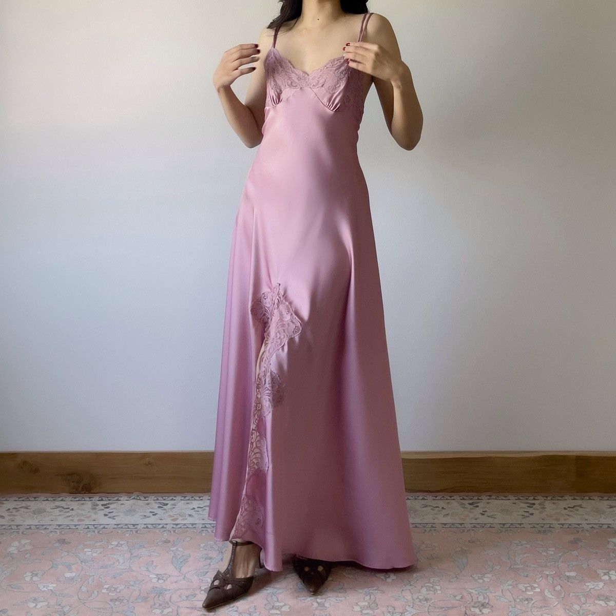 Vintage Lily of France 1990s Dusty Rose Satin Slip Gown (S–M) Size M / US 6-8 / IT 42-44 - 2 Thumbnail