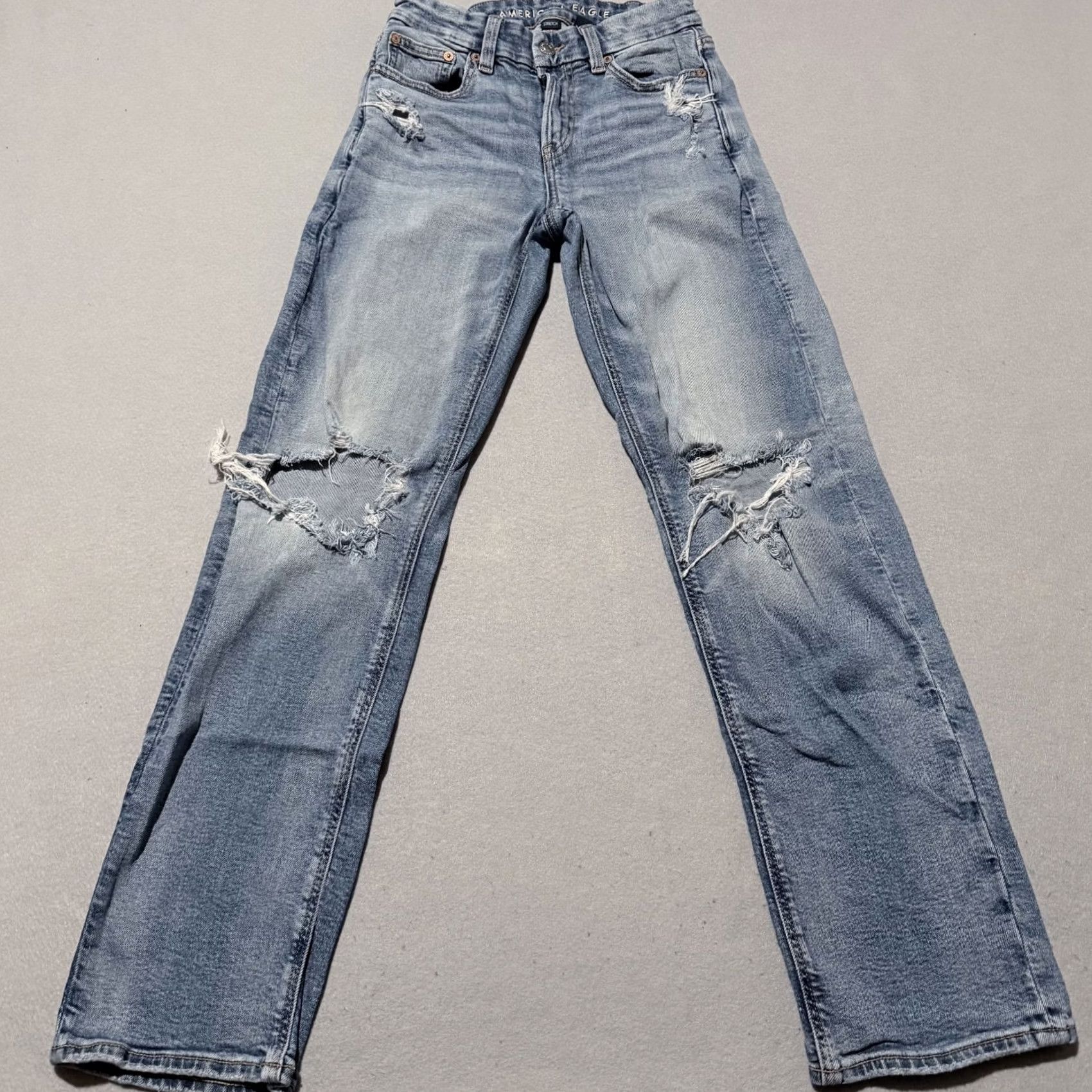 American Eagle Outfitters American Eagle Jeans Women Blue Denim Distress Stretch Mid Rise 00 Size 24" / US 00 / IT 34 - 2 Thumbnail